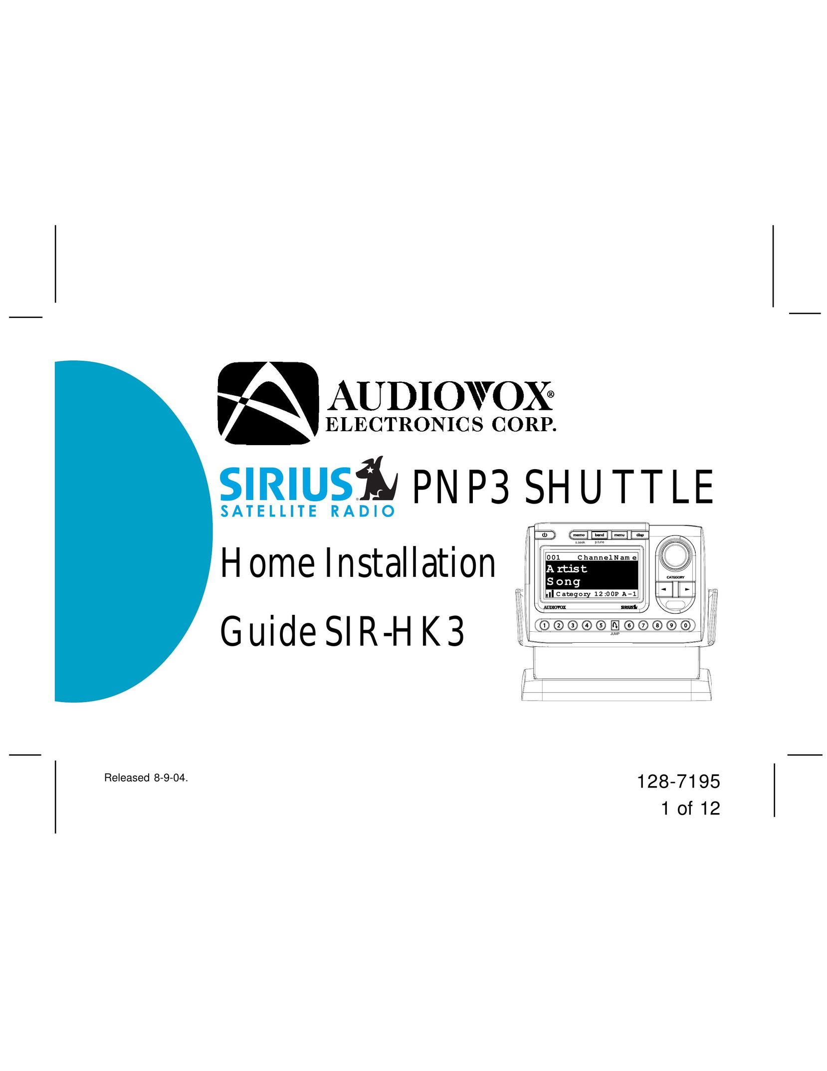 Audiovox SIR-HK3 Satellite Radio User Manual