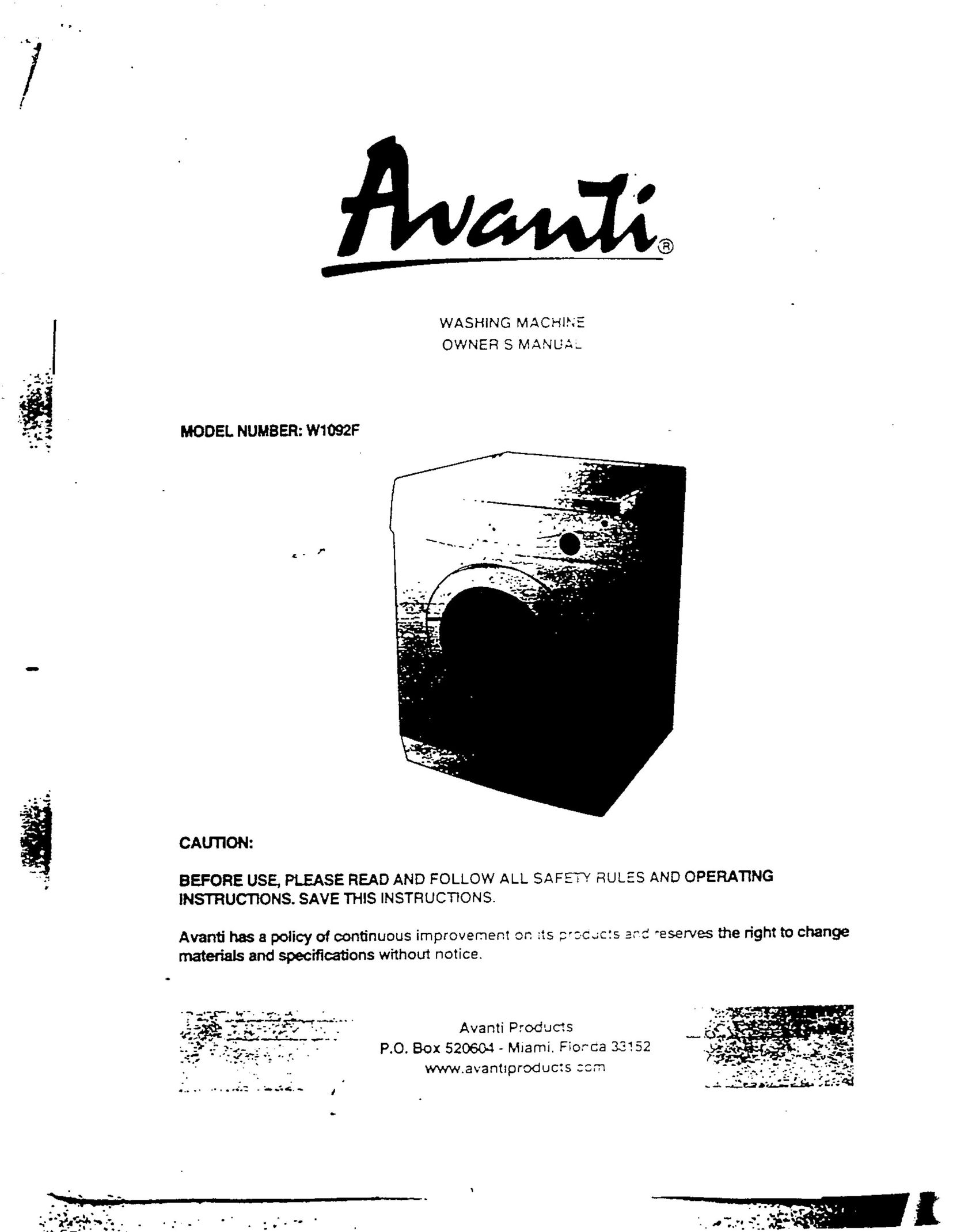Avanti W1092F Satellite Radio User Manual