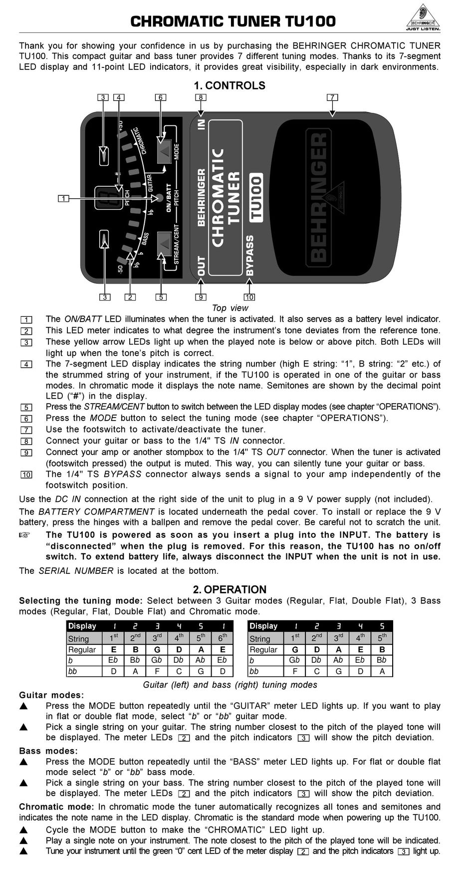Behringer TU100 Satellite Radio User Manual
