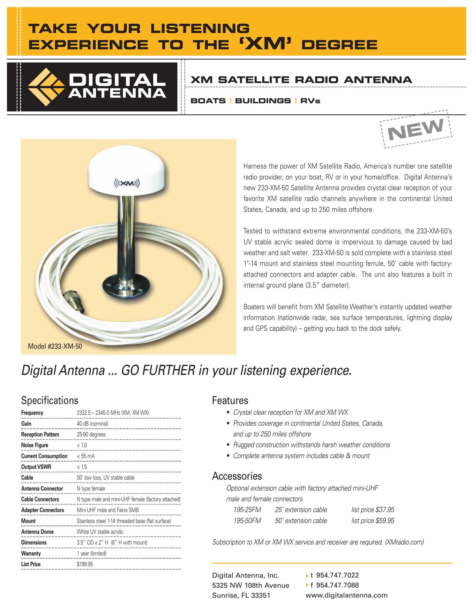 Digital Antenna 233-XM-50 Satellite Radio User Manual