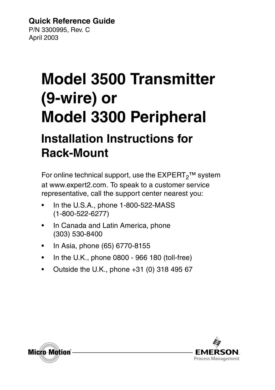 Emerson Process Management 3500 Transmitter Satellite Radio User Manual