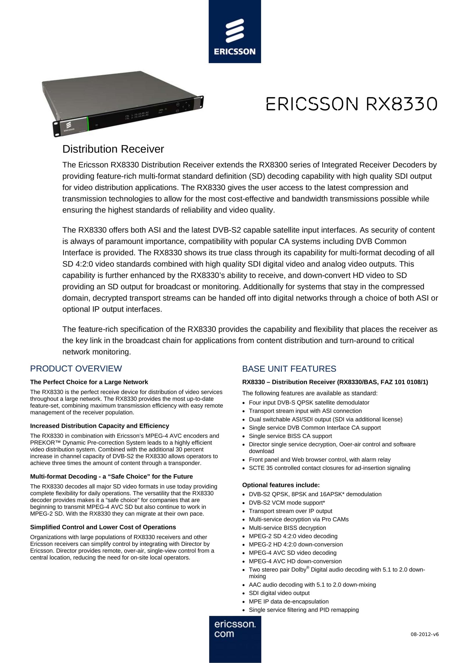 Ericsson RX8330 Satellite Radio User Manual