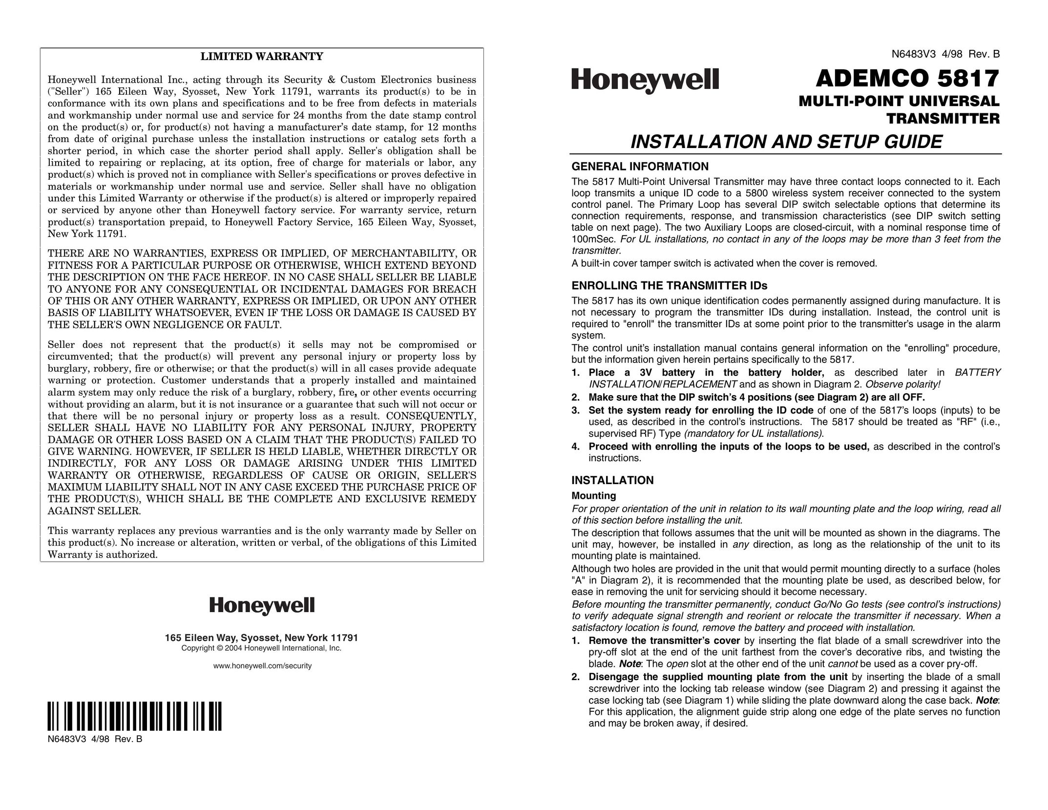 Honeywell 5817 Satellite Radio User Manual