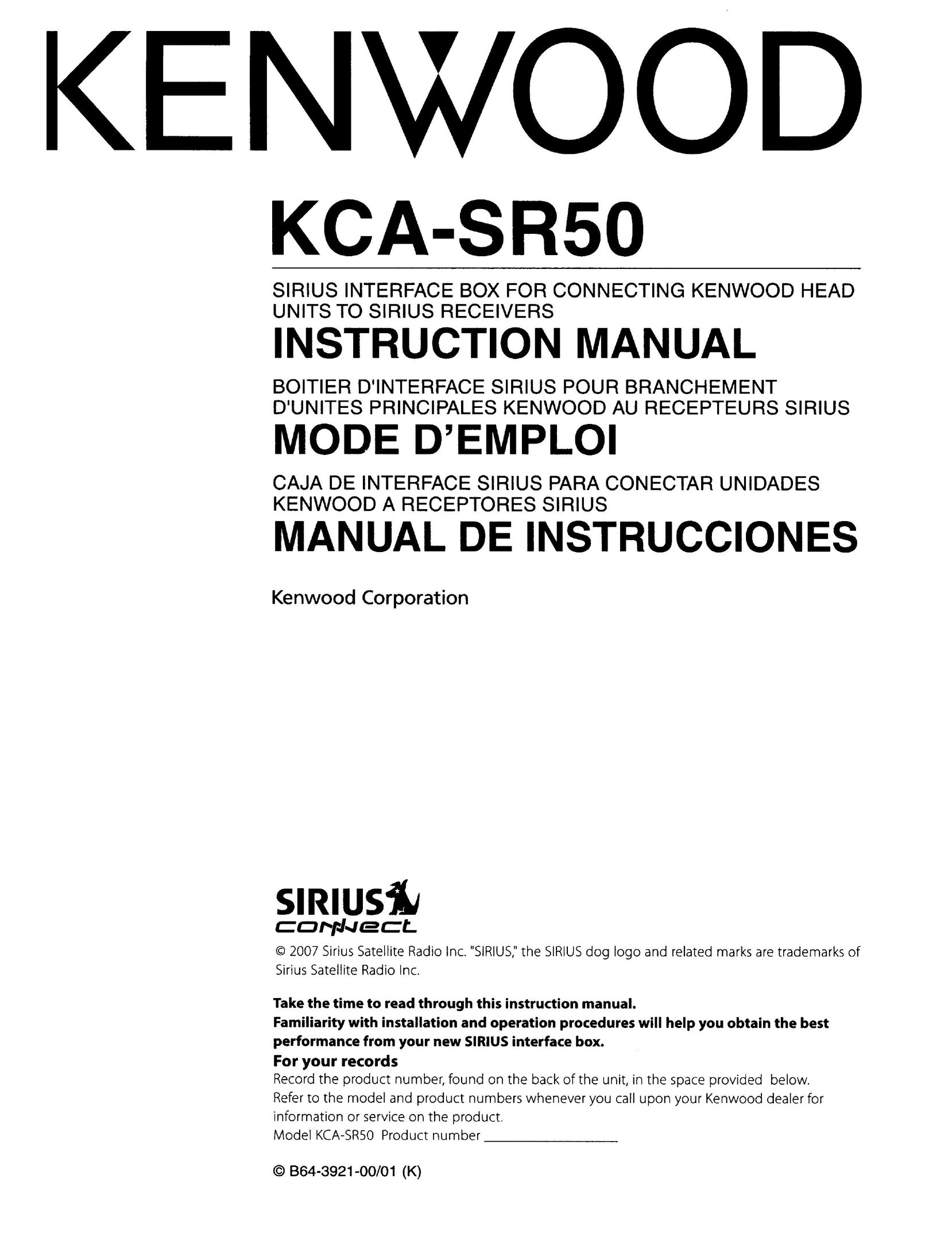 Kenwood KCA-SR50 Satellite Radio User Manual