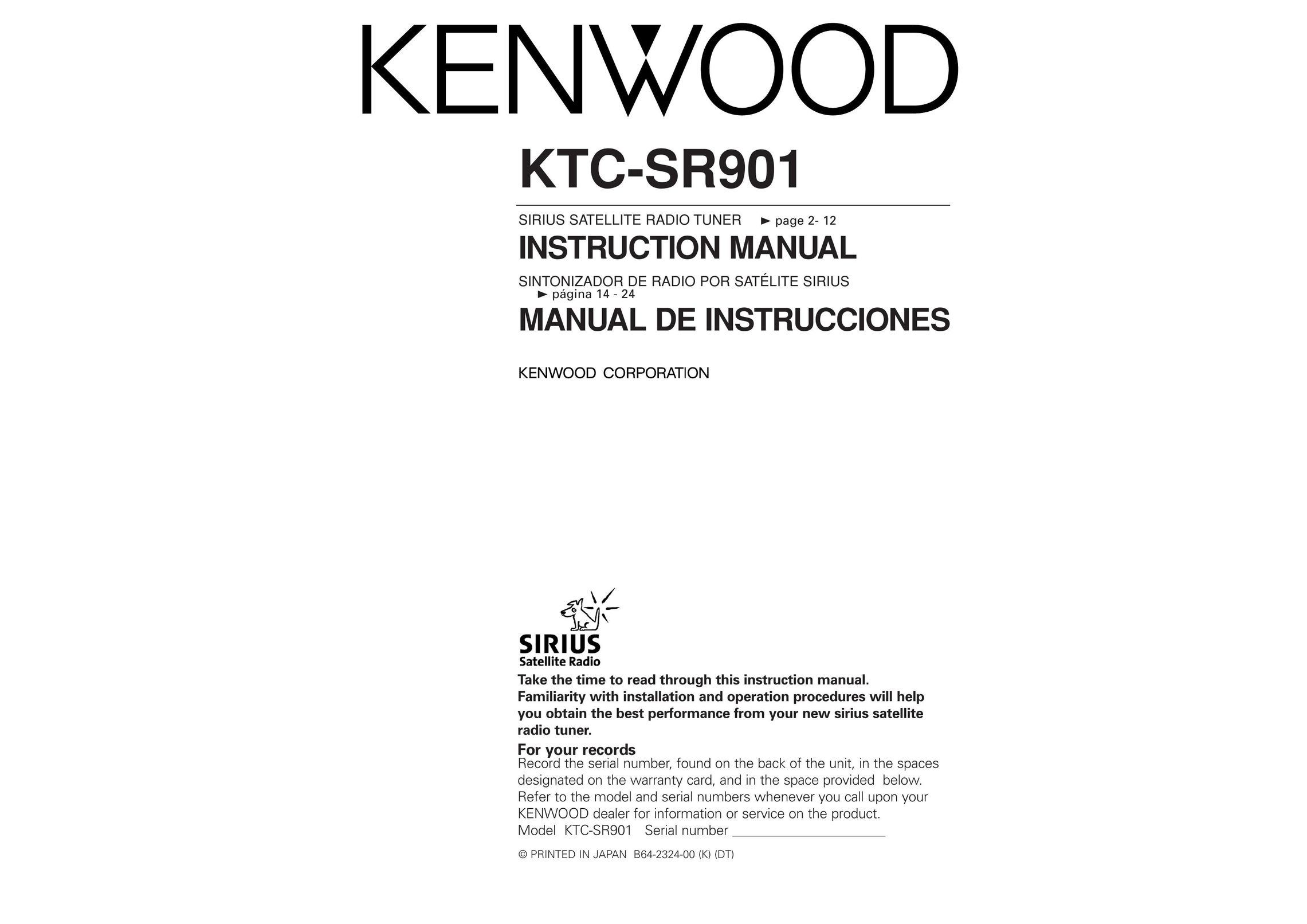 Kenwood KTC-SR901 Satellite Radio User Manual