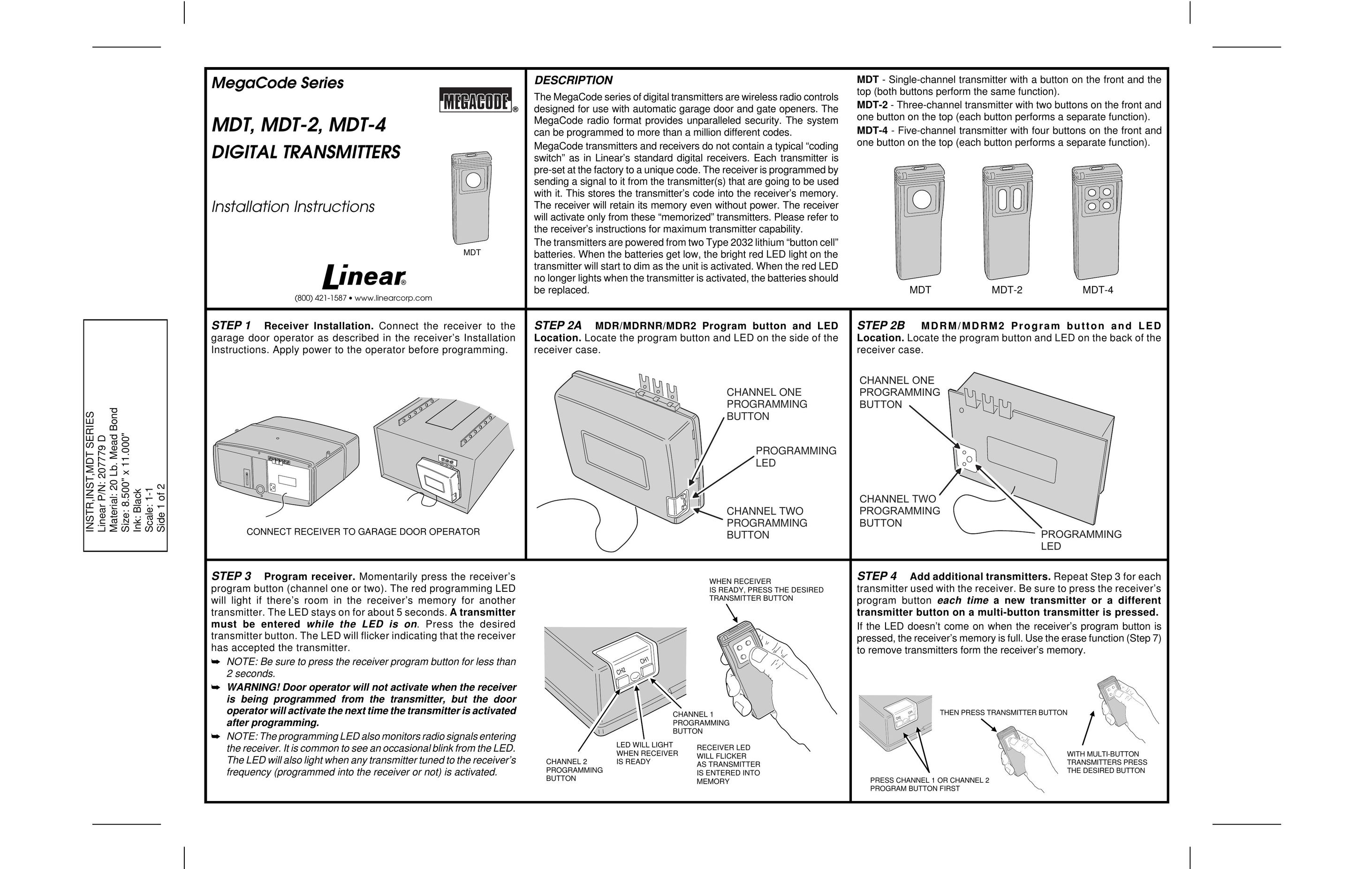 Linear MDT-2 Satellite Radio User Manual
