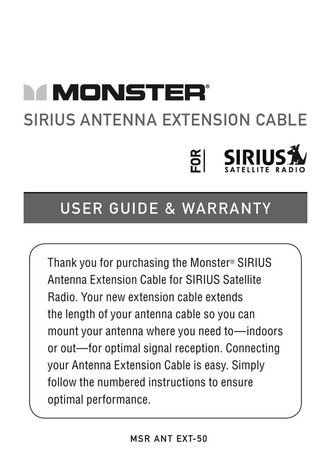 Niles Audio SIRIUS ANTENNA EXTENSION CABLE Satellite Radio User Manual