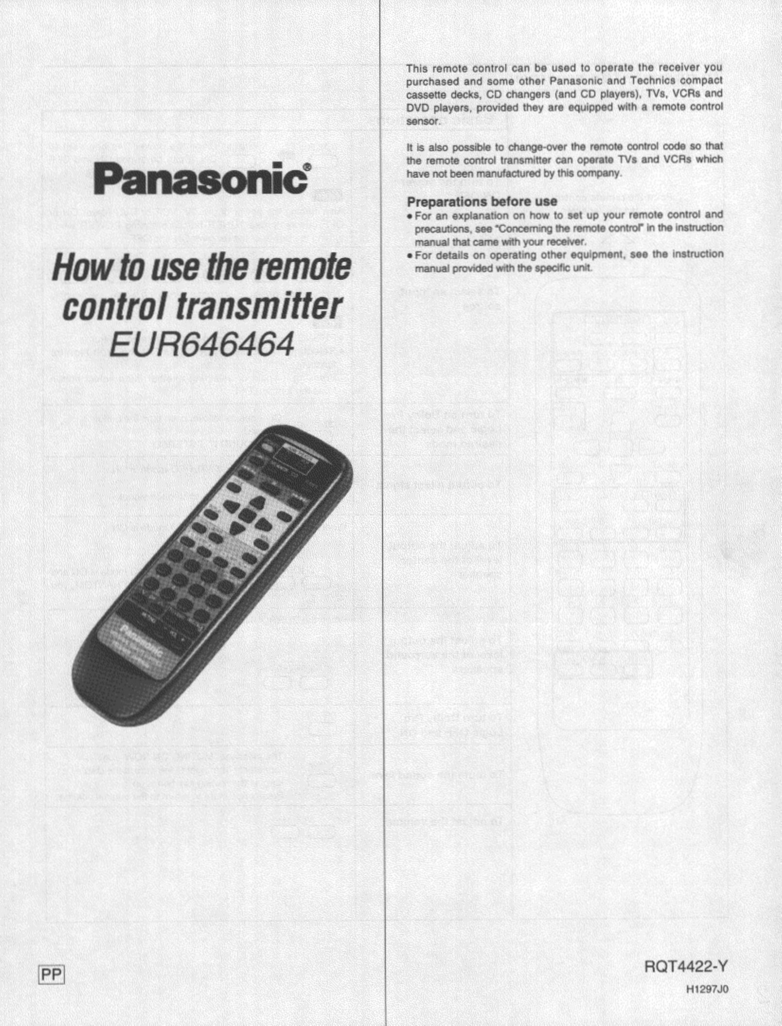 Panasonic EUR646464 Satellite Radio User Manual