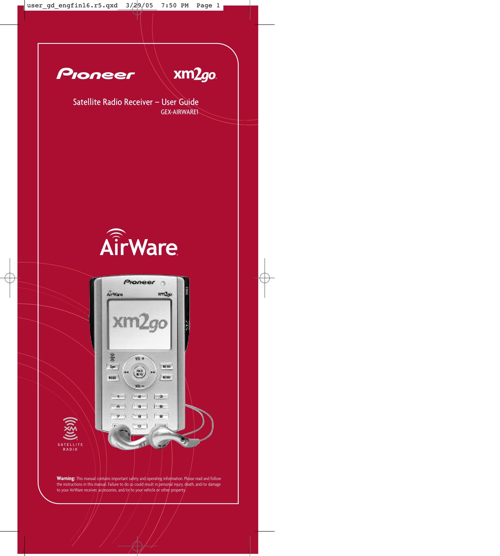 Pioneer GEX-AIRWARE1 Satellite Radio User Manual