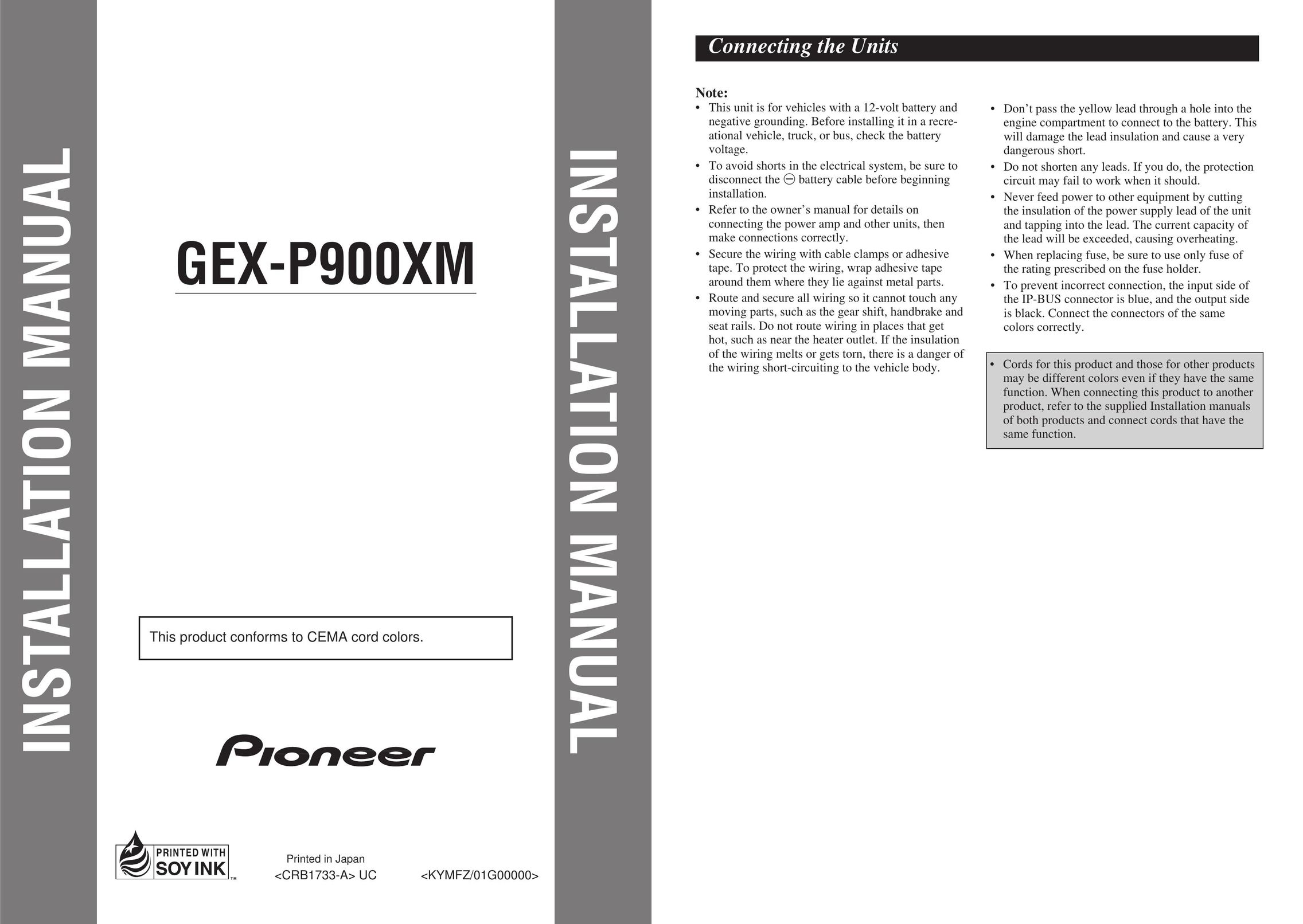Pioneer GEX-P900XM Satellite Radio User Manual