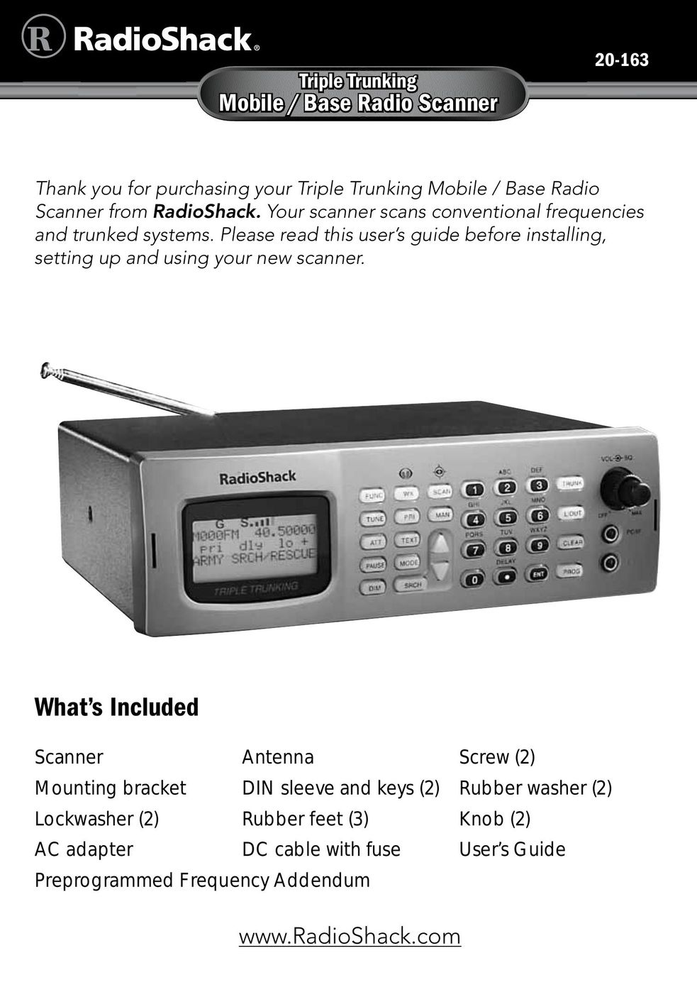 Radio Shack 20-163 Satellite Radio User Manual