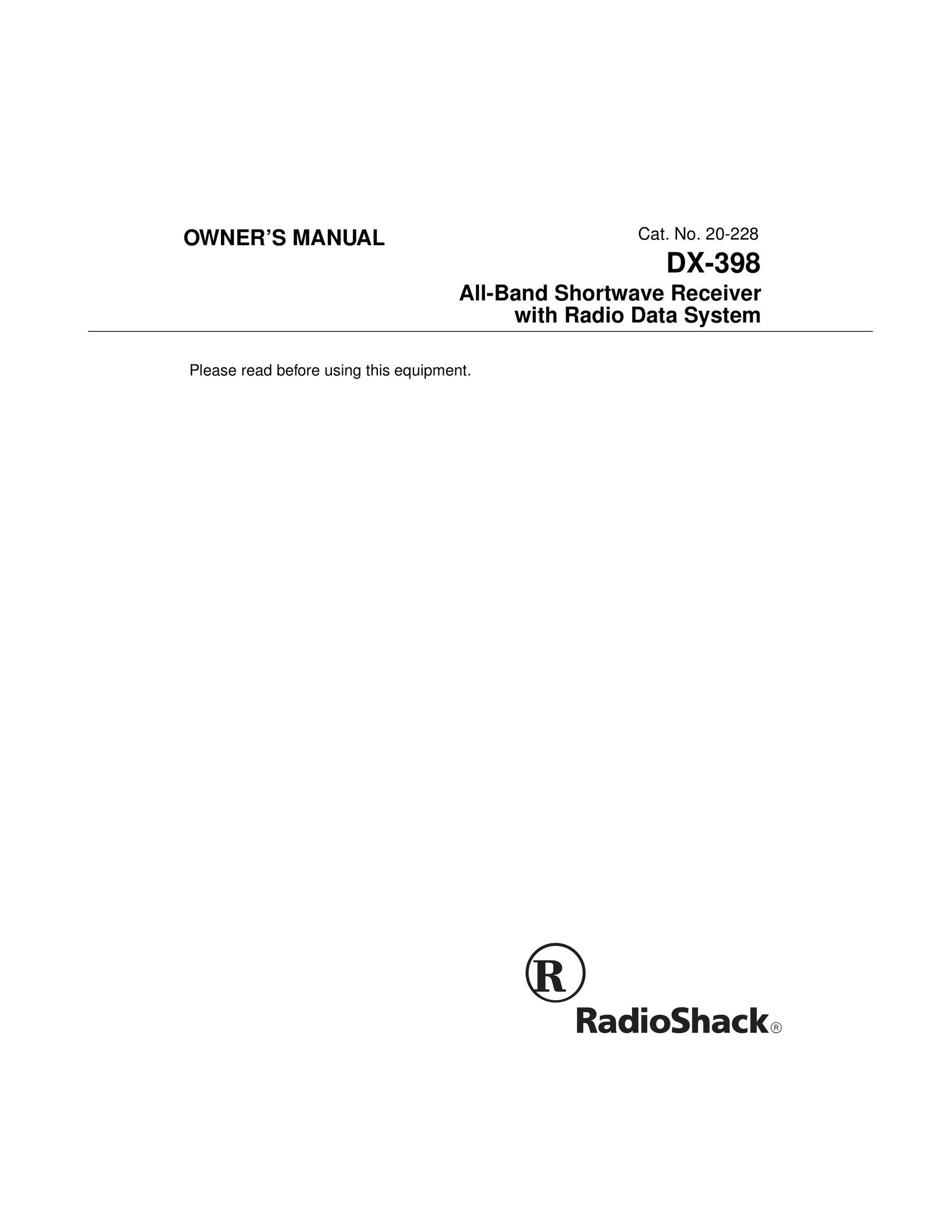 Radio Shack DX-398 Satellite Radio User Manual