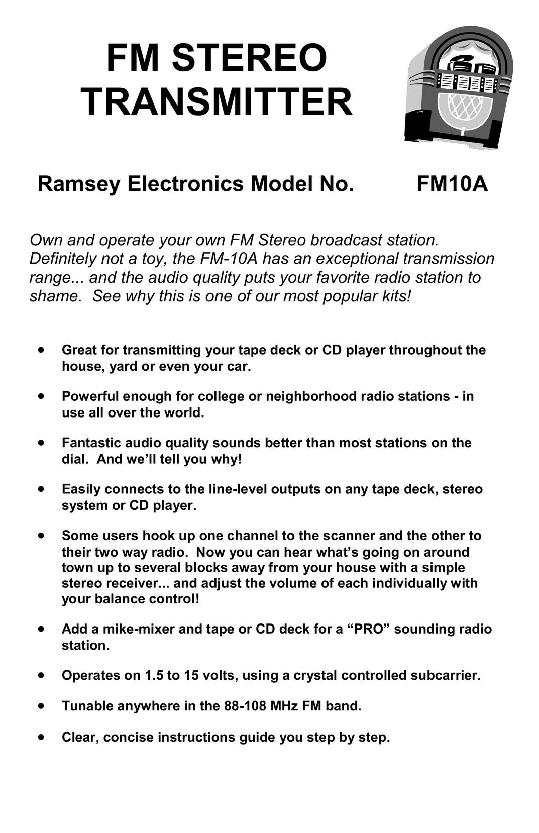 Ramsey Electronics FM10A Satellite Radio User Manual