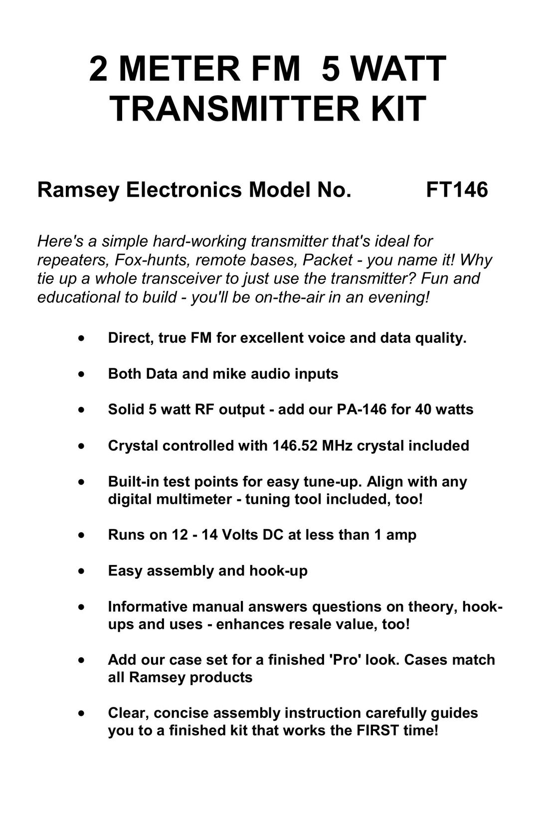 Ramsey Electronics FT146 Satellite Radio User Manual