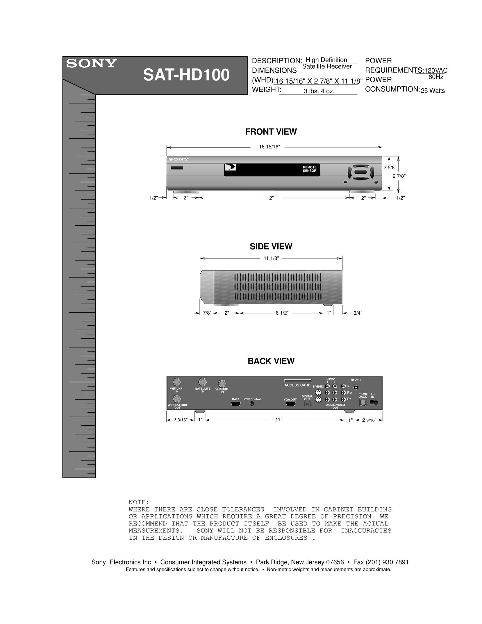Sony SAT-HD100 Satellite Radio User Manual