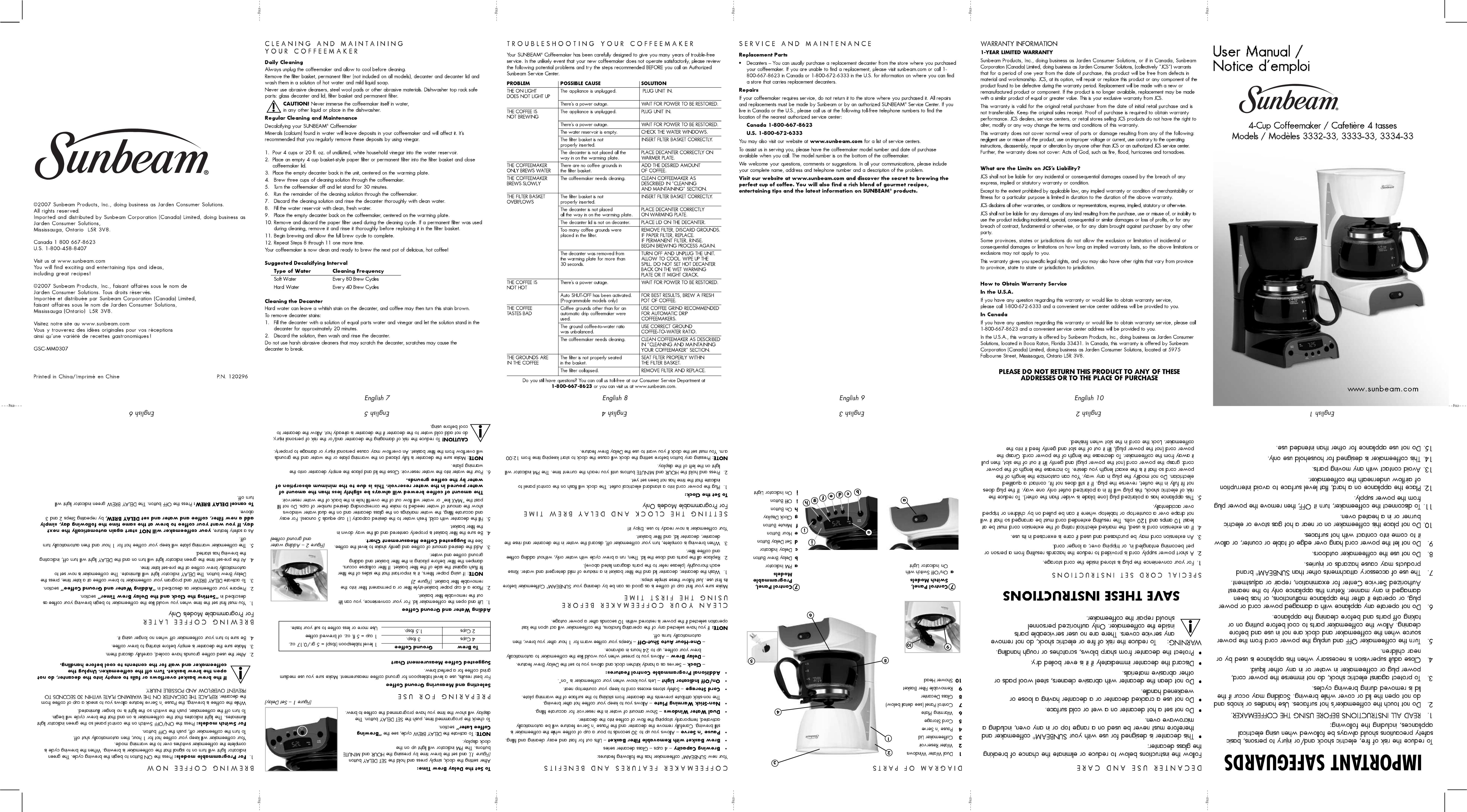 Sunbeam 3333-33 Satellite Radio User Manual