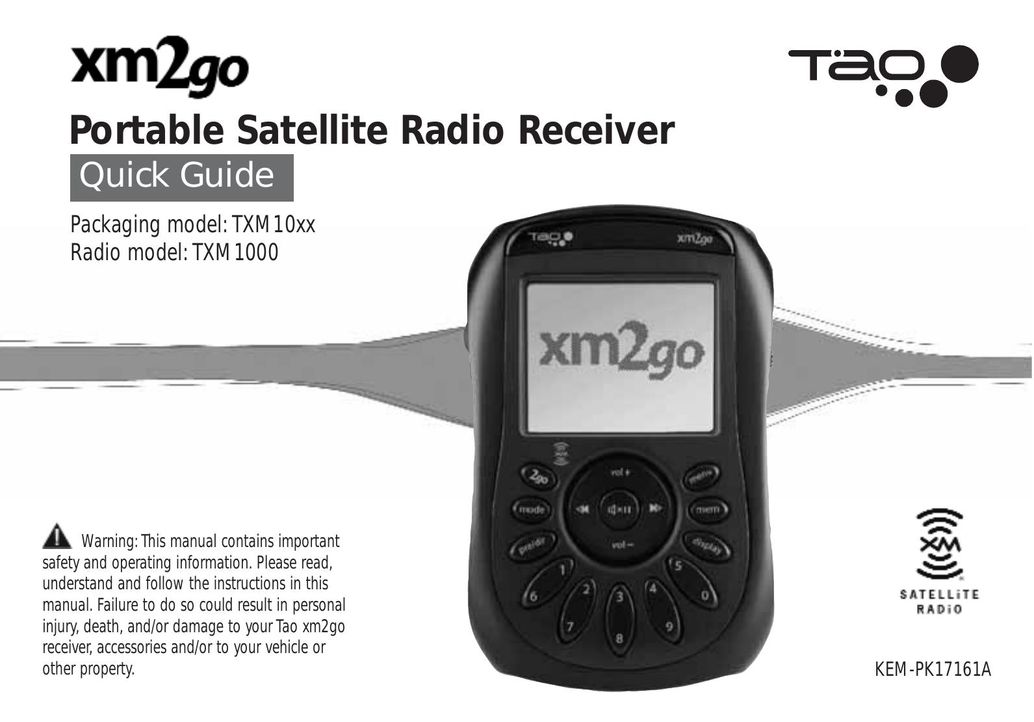 XM Satellite Radio xm2go Satellite Radio User Manual