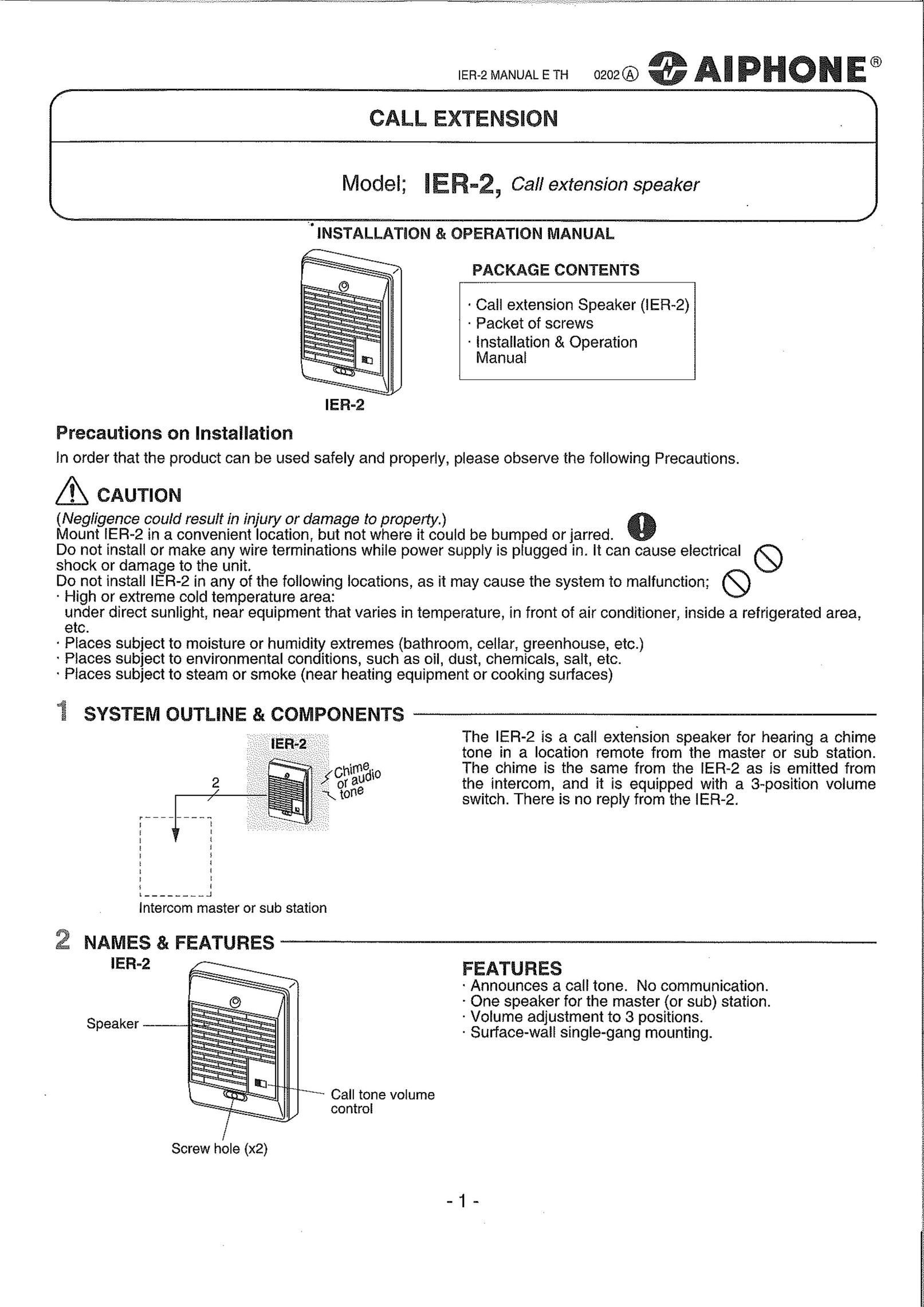 Aiphone IER-2 Speaker User Manual