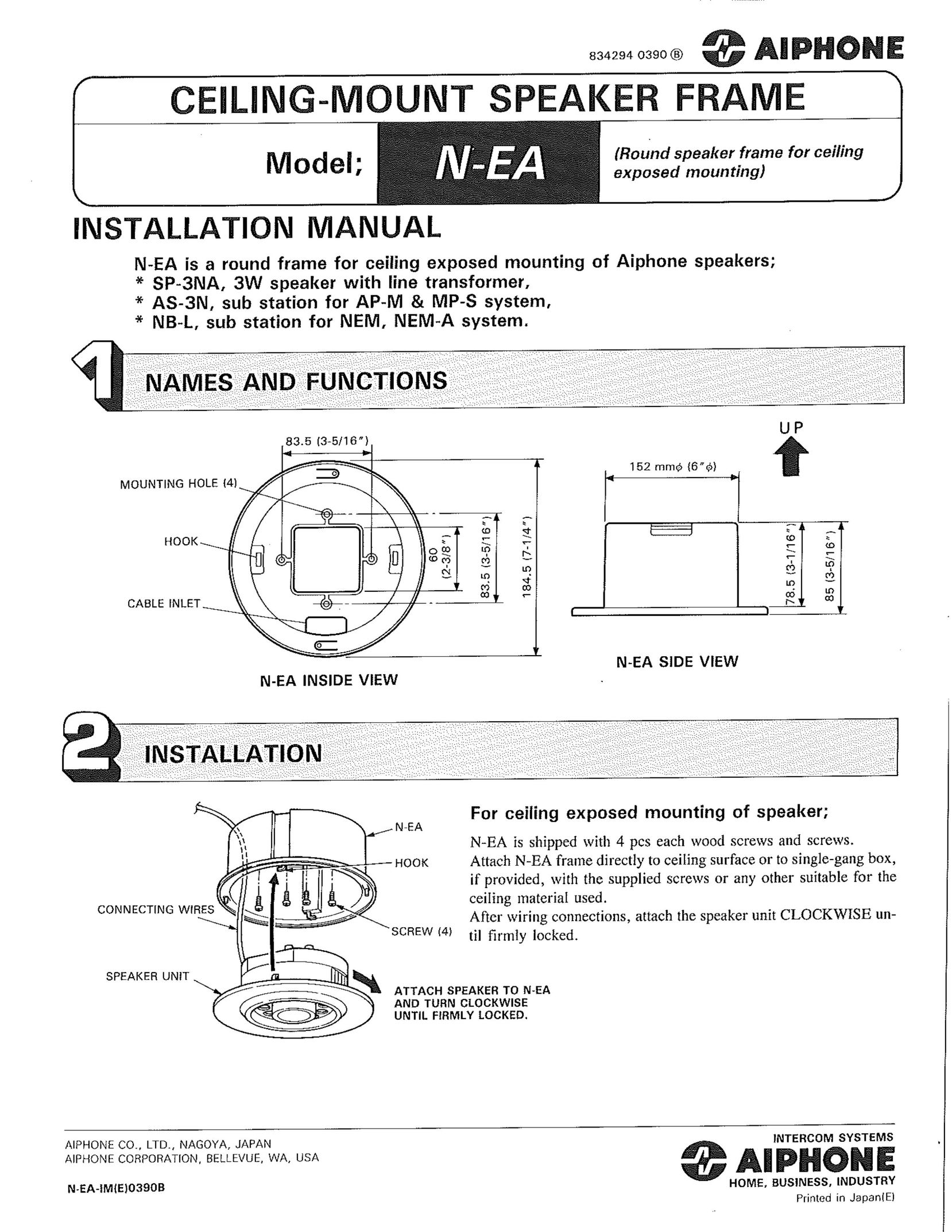 Aiphone N-EA Speaker User Manual