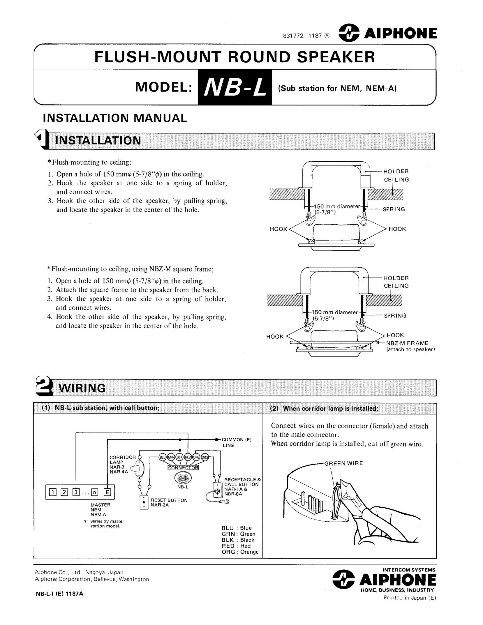 Aiphone NB-L Speaker User Manual