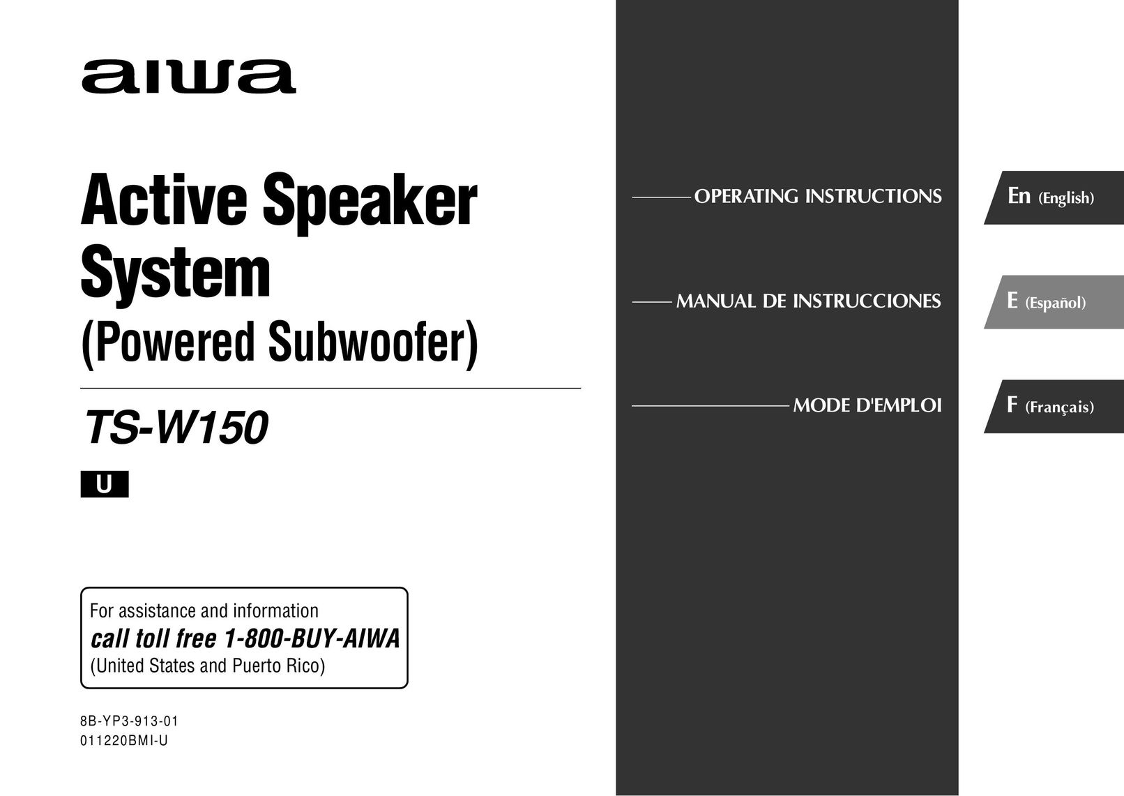 Aiwa TS-W150 Speaker User Manual
