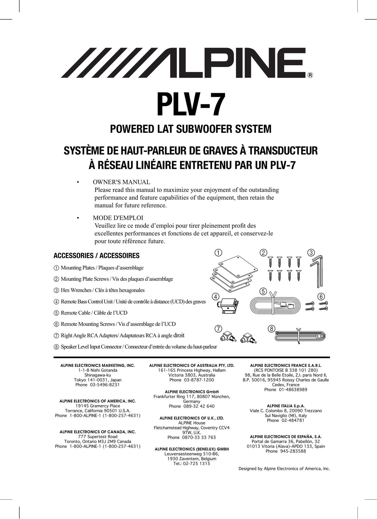 Alpine PLV-7 Speaker User Manual