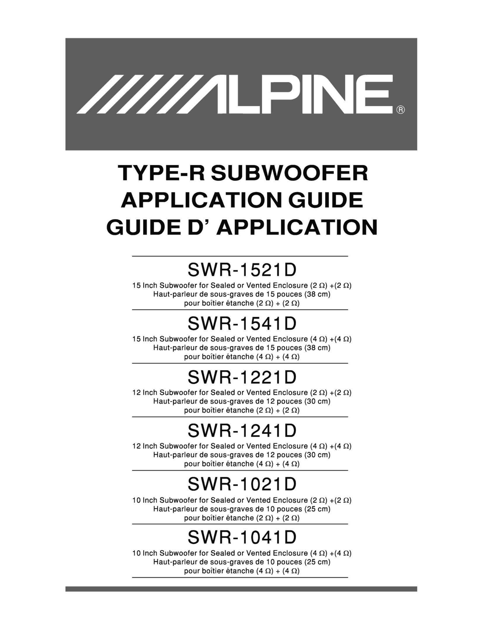Alpine SWR-1021D Speaker User Manual