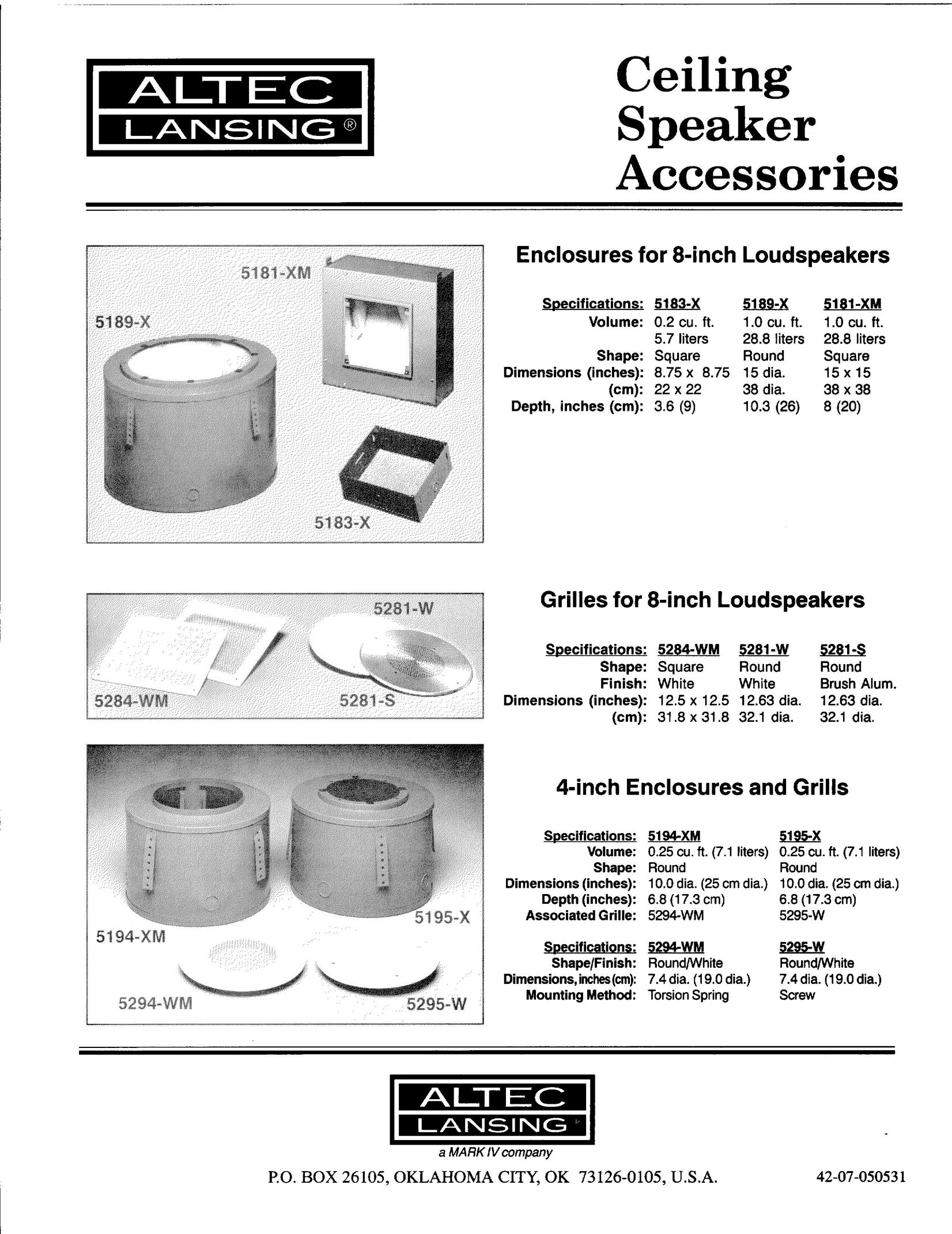 Altec Lansing 5284-WM Speaker User Manual