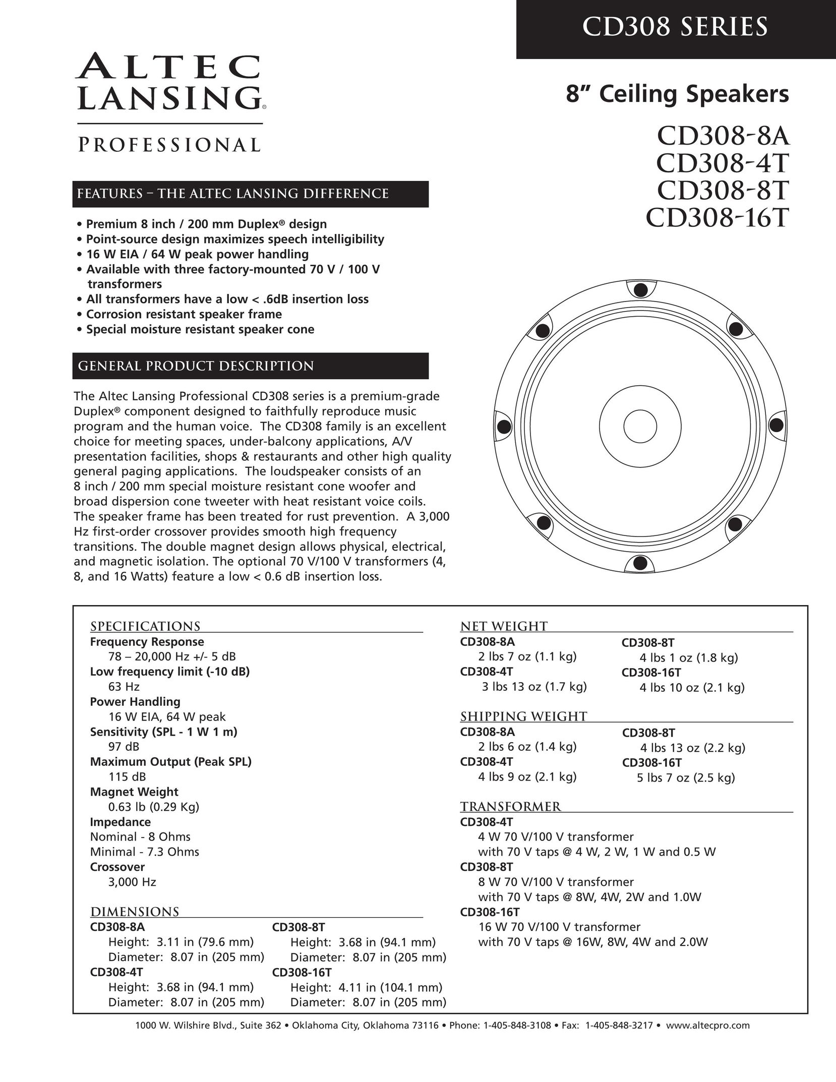 Altec Lansing CD308-8A Speaker User Manual