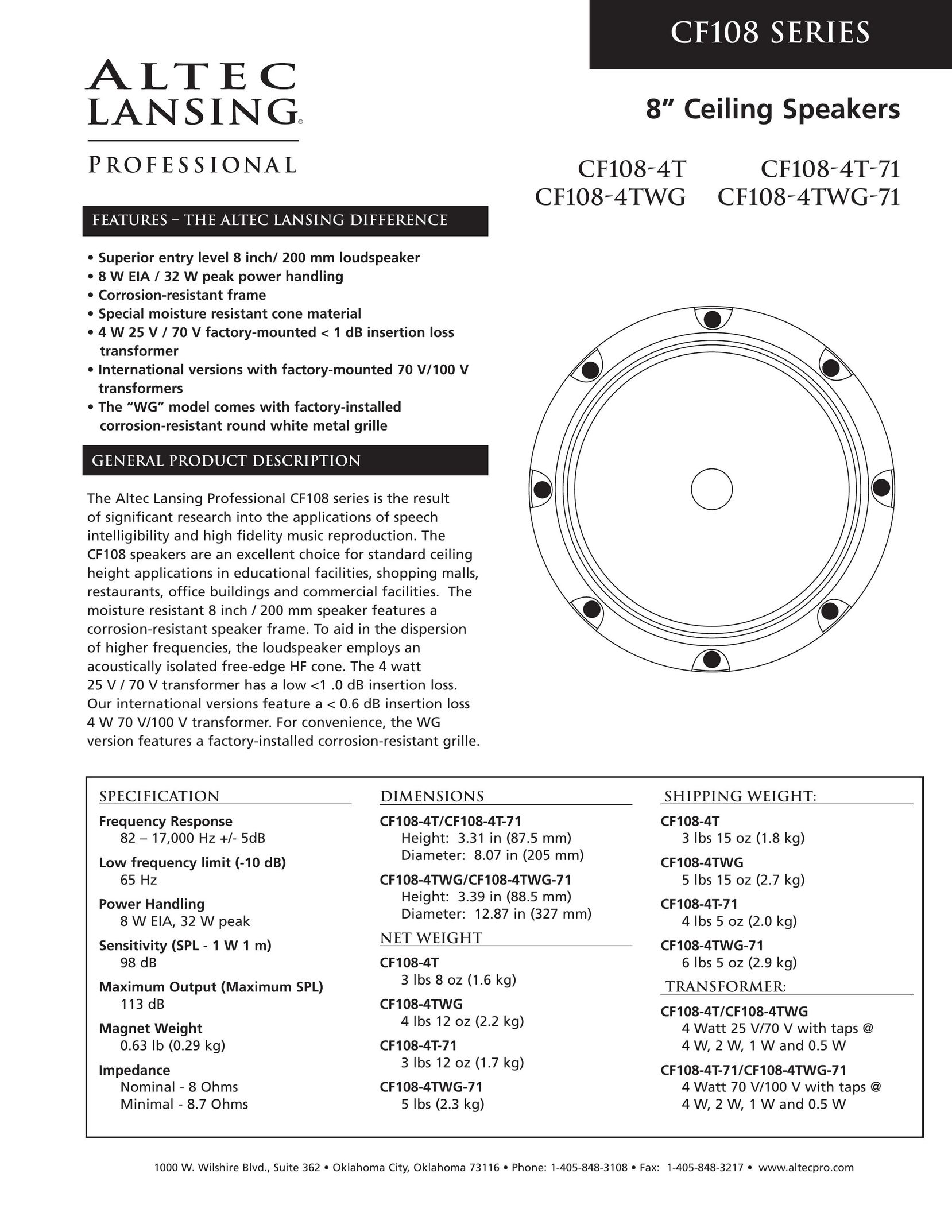 Altec Lansing CF108-4TWG-71 Speaker User Manual