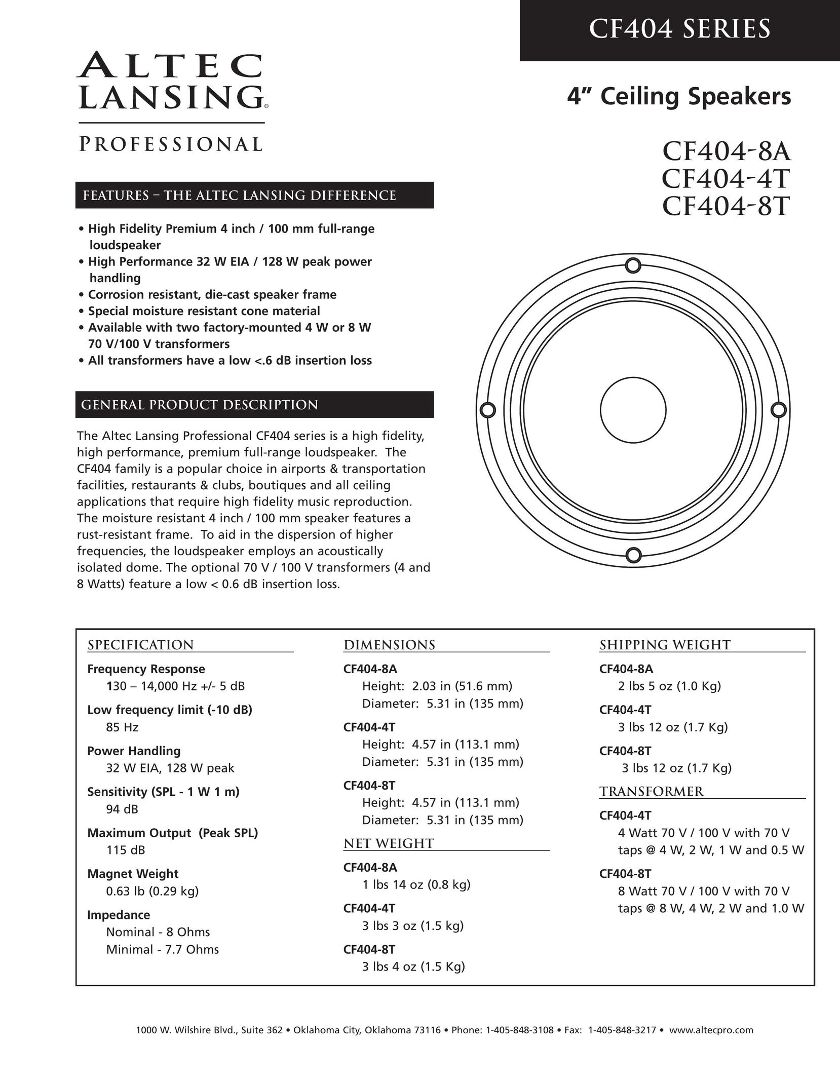 Altec Lansing CF404-8A Speaker User Manual