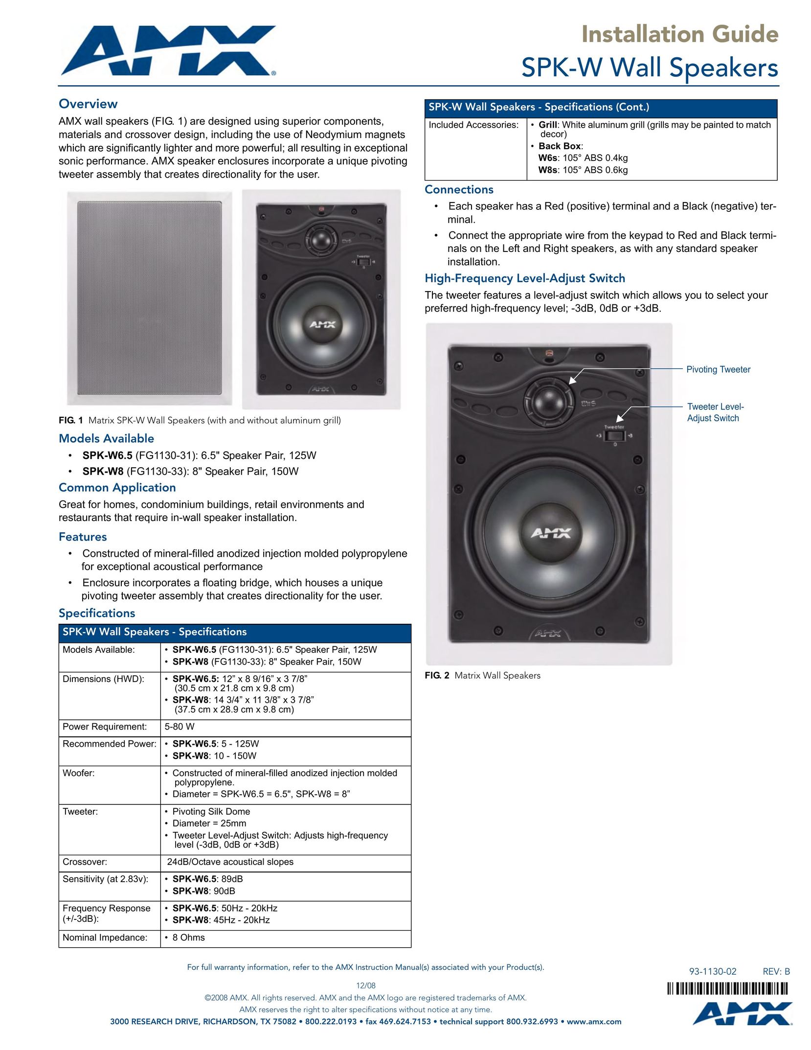AMX SPK-W Speaker User Manual