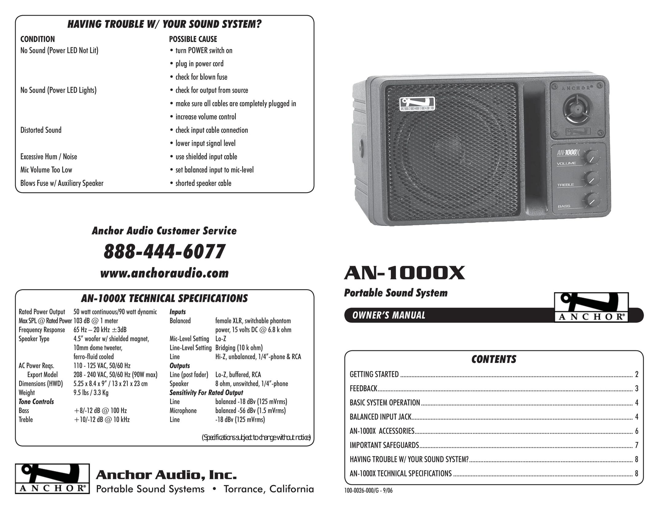 Anchor Audio AN-1000X Speaker User Manual