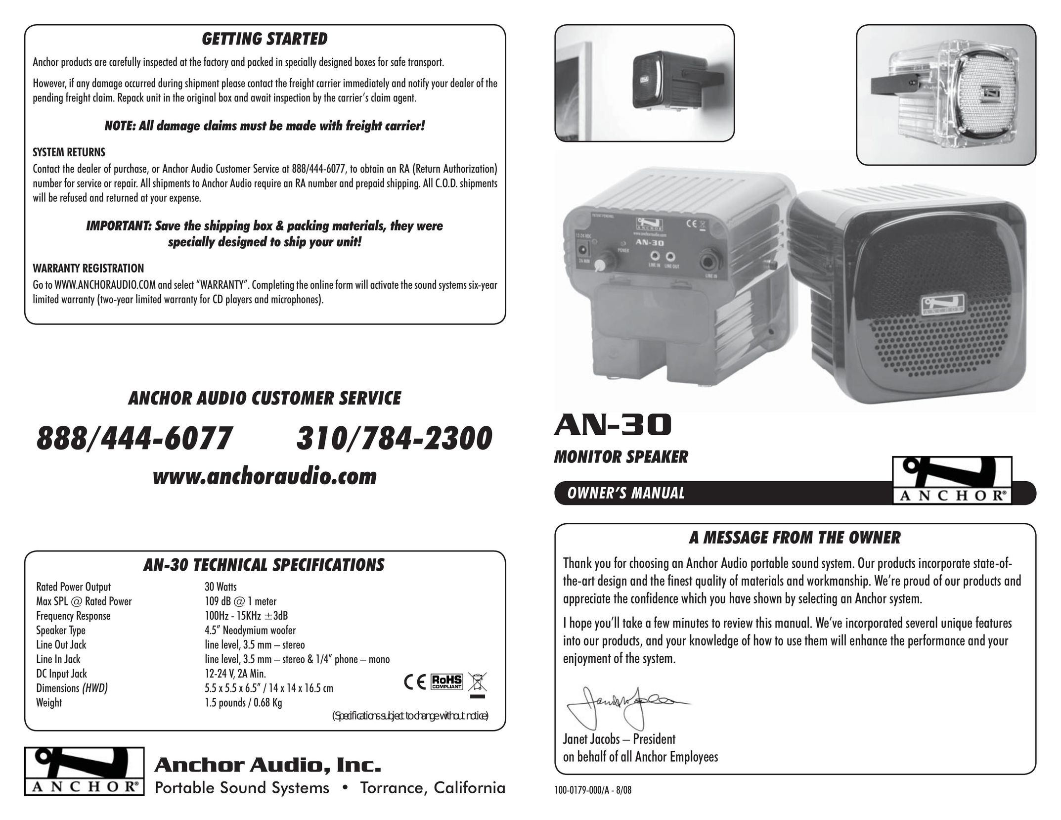 Anchor Audio AN-30 Speaker User Manual