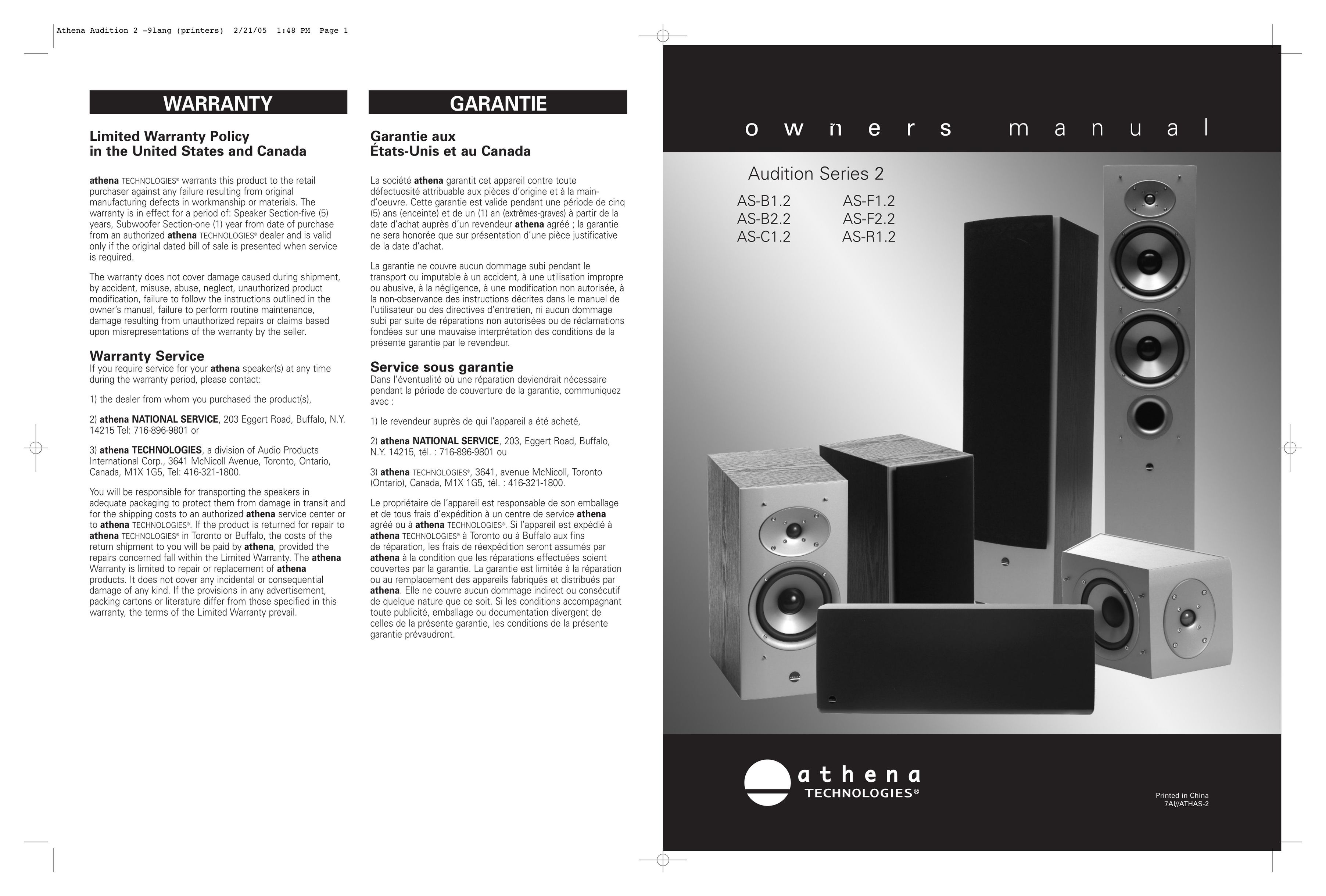 Athena Technologies AS-B1.2 Speaker User Manual