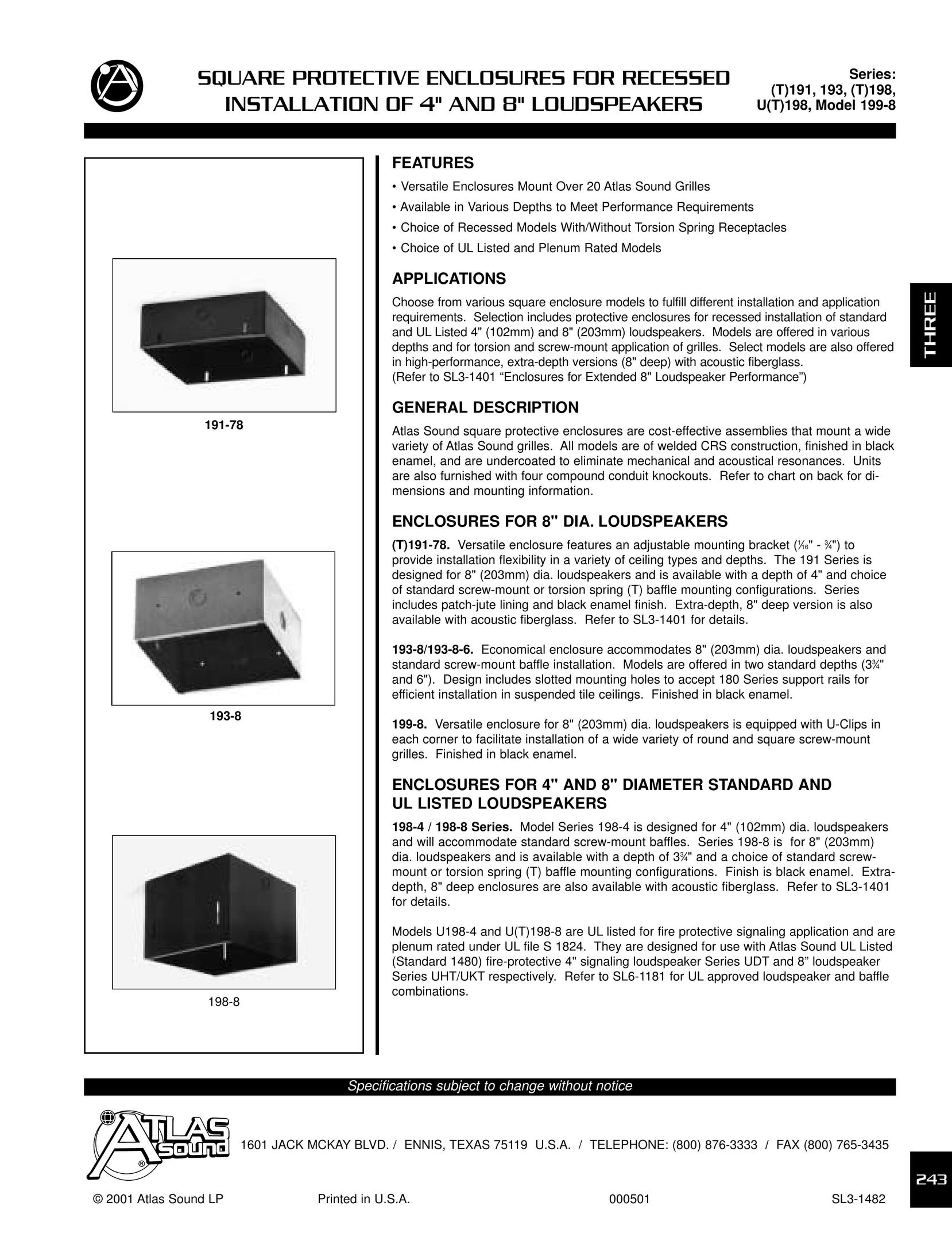 Atlas Sound 199-8 Speaker User Manual