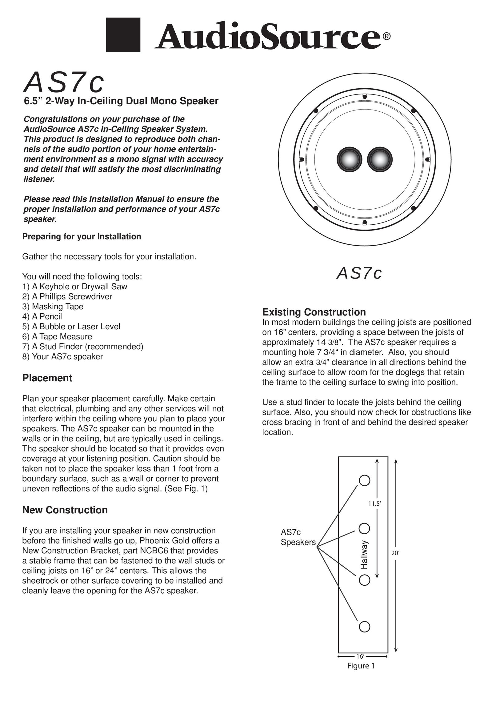 AudioSource 6.5" 2-Way I-Ceiling Dual Mono Speaker Speaker User Manual