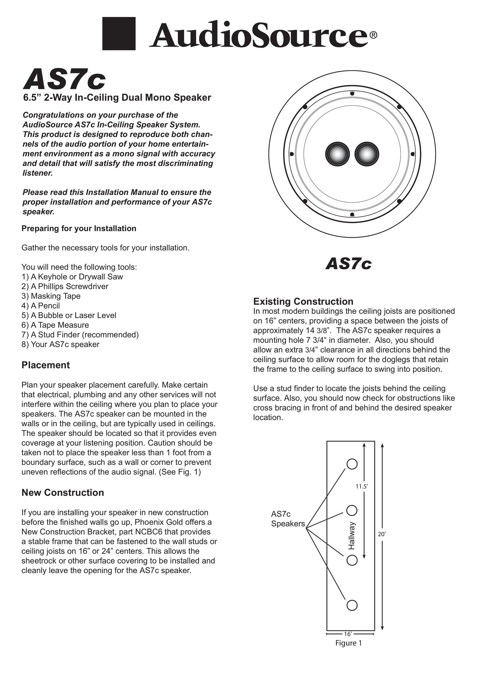 AudioSource 6.5" 2-Way In-Ceiling Dual Mono Speaker Speaker User Manual