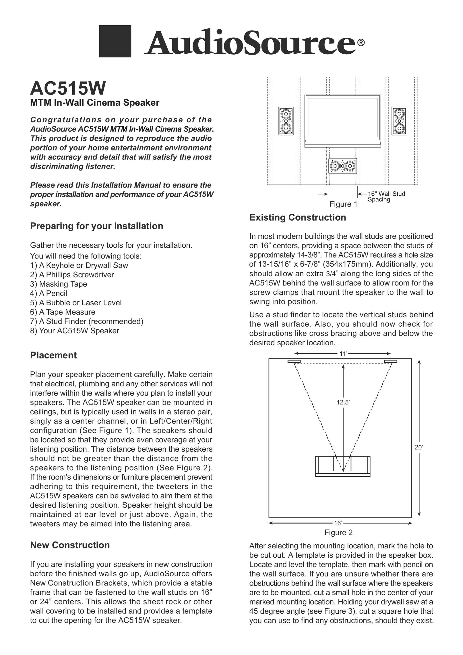 AudioSource AC515W Speaker User Manual