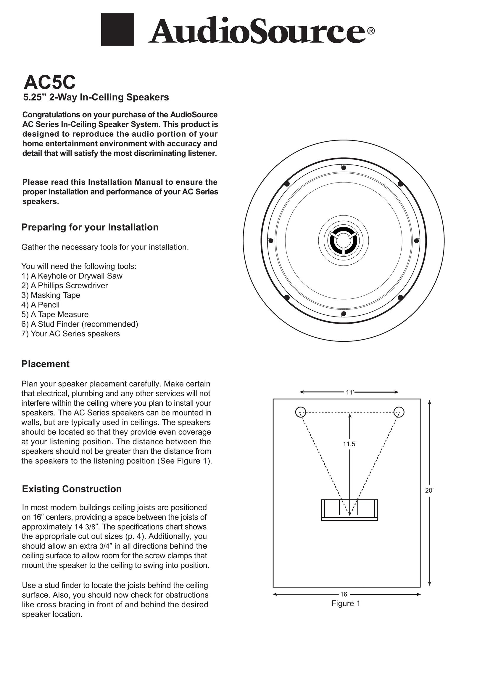 AudioSource AC5C Speaker User Manual