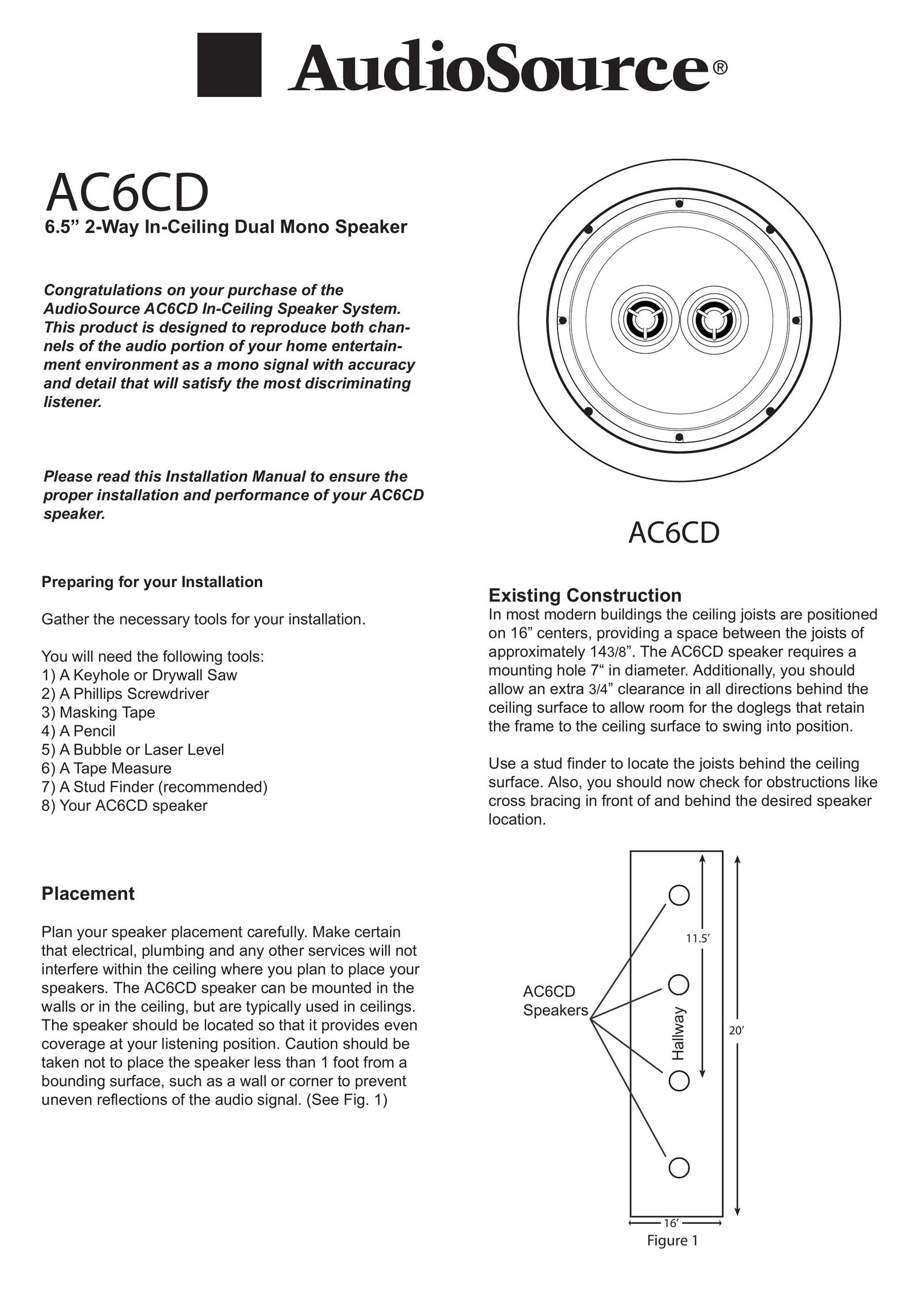 AudioSource AC6CD Speaker User Manual
