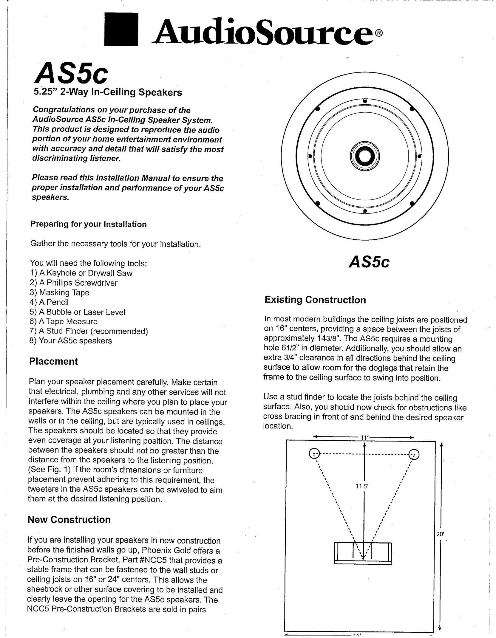 AudioSource AS5C Speaker User Manual