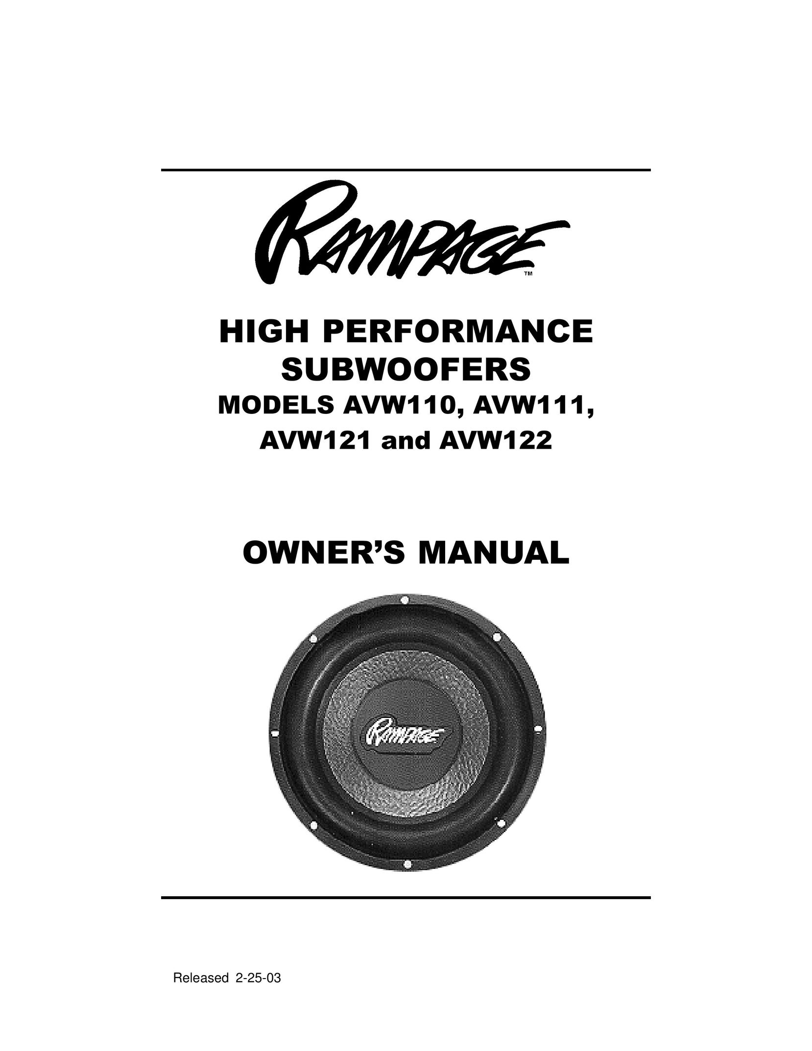 Audiovox AVW122 Speaker User Manual