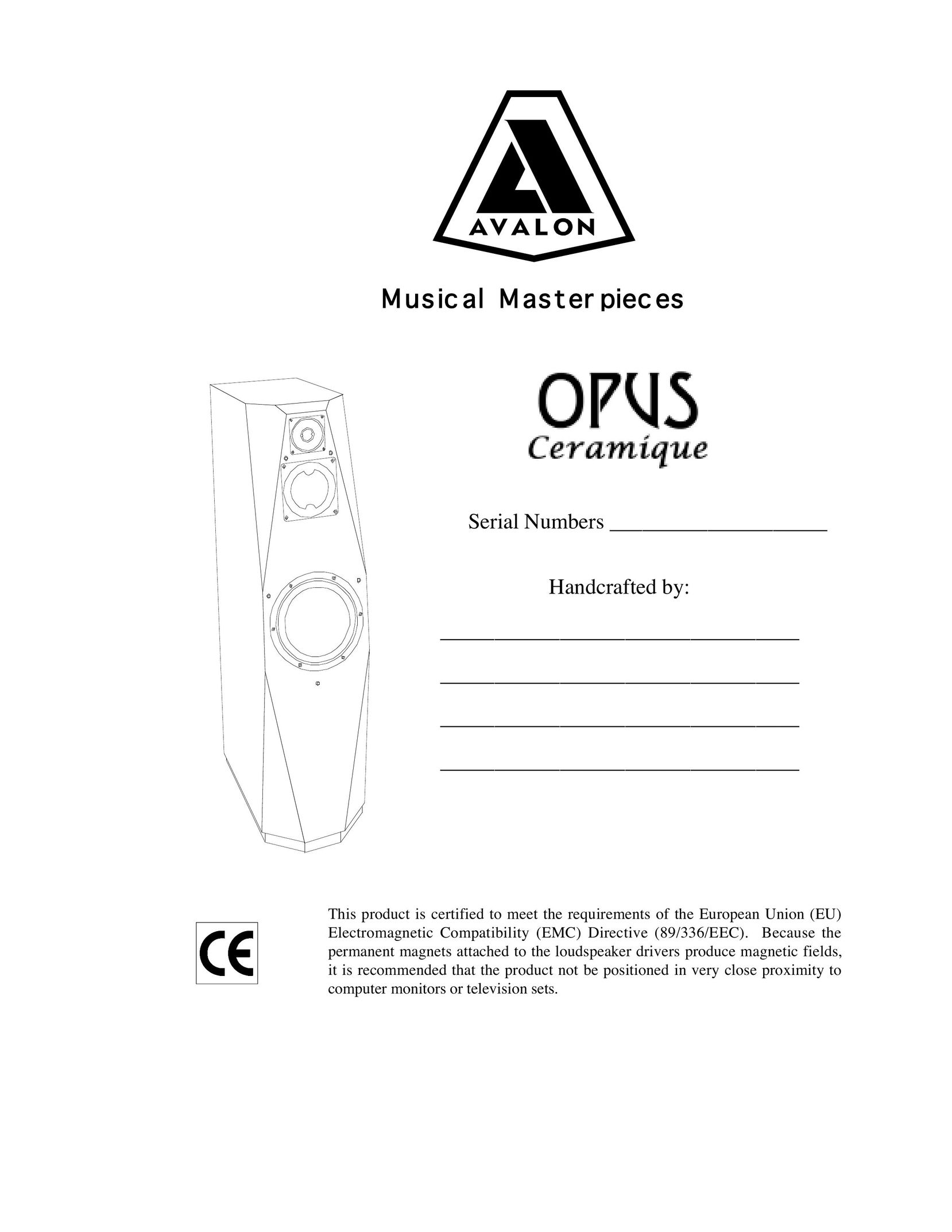 Avalon Acoustics OPUS Ceramique Loudspeaker Speaker User Manual
