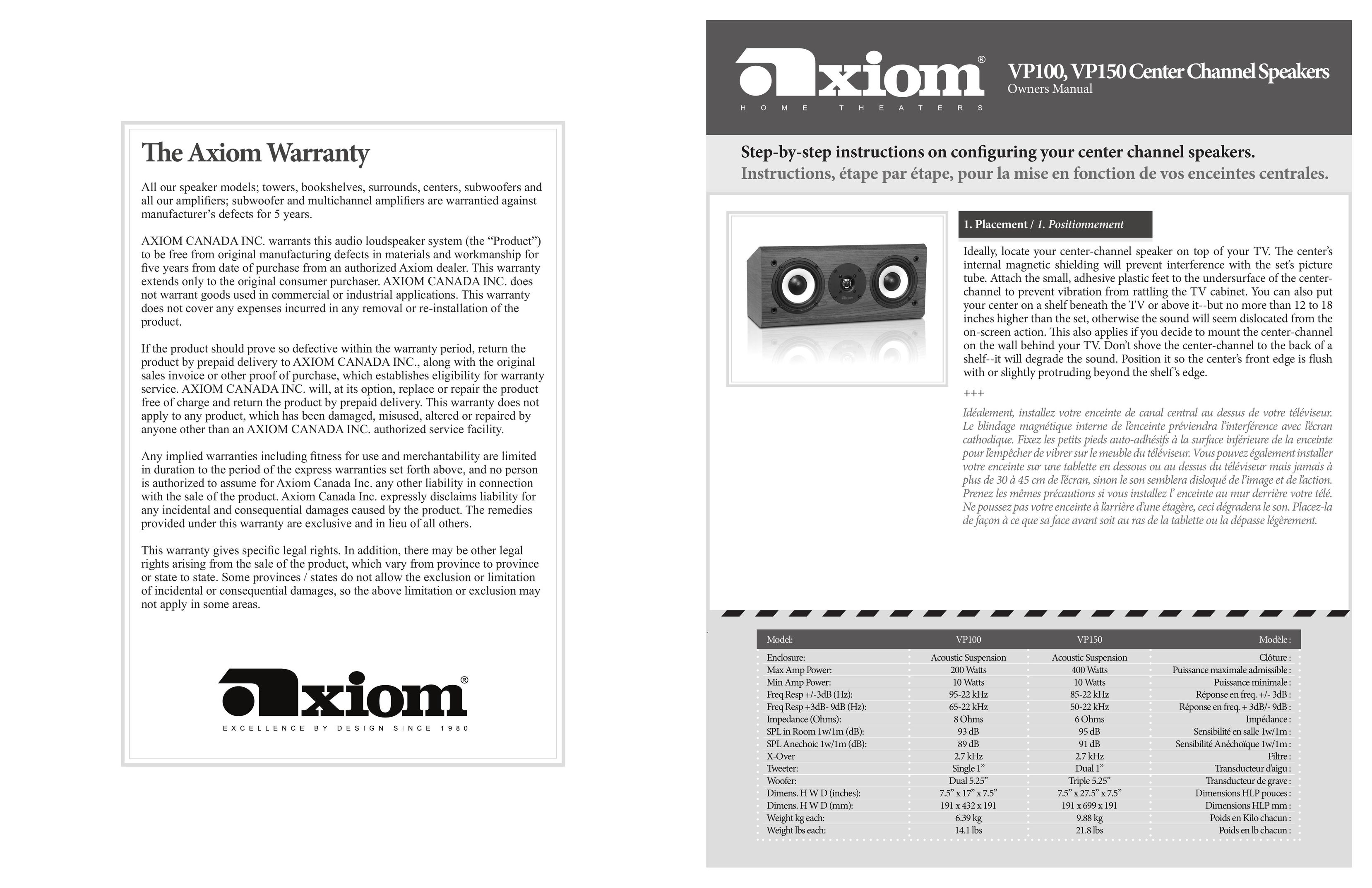 Axiom Audio VP150 Speaker User Manual