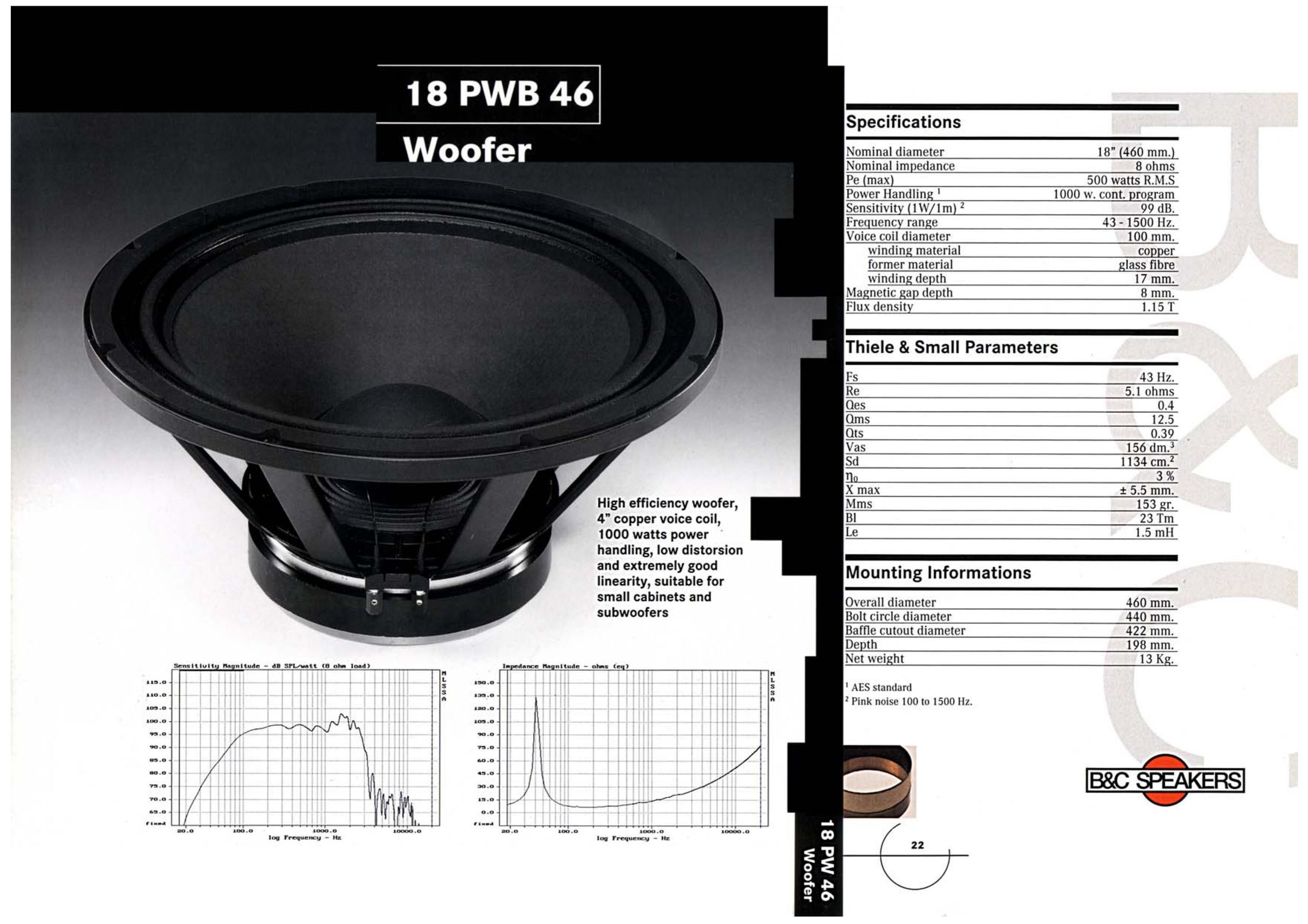 B&C Speakers 18P WB 46 Speaker User Manual