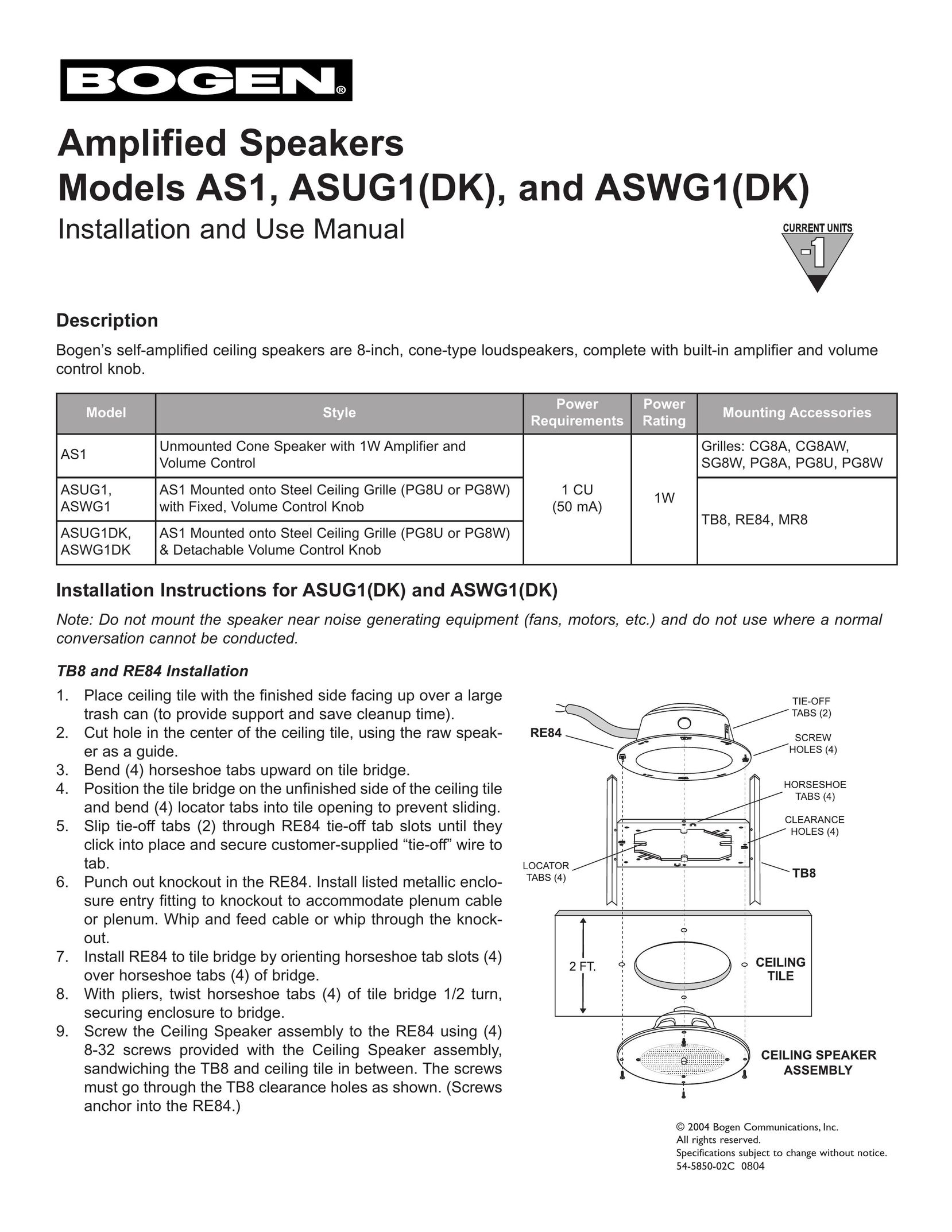 Bogen ASUG1DK Speaker User Manual