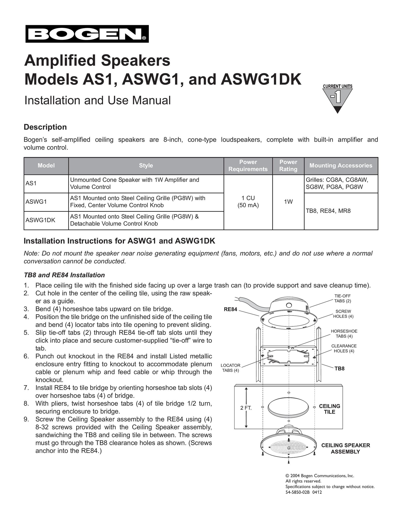 Bogen ASWG1DK Speaker User Manual