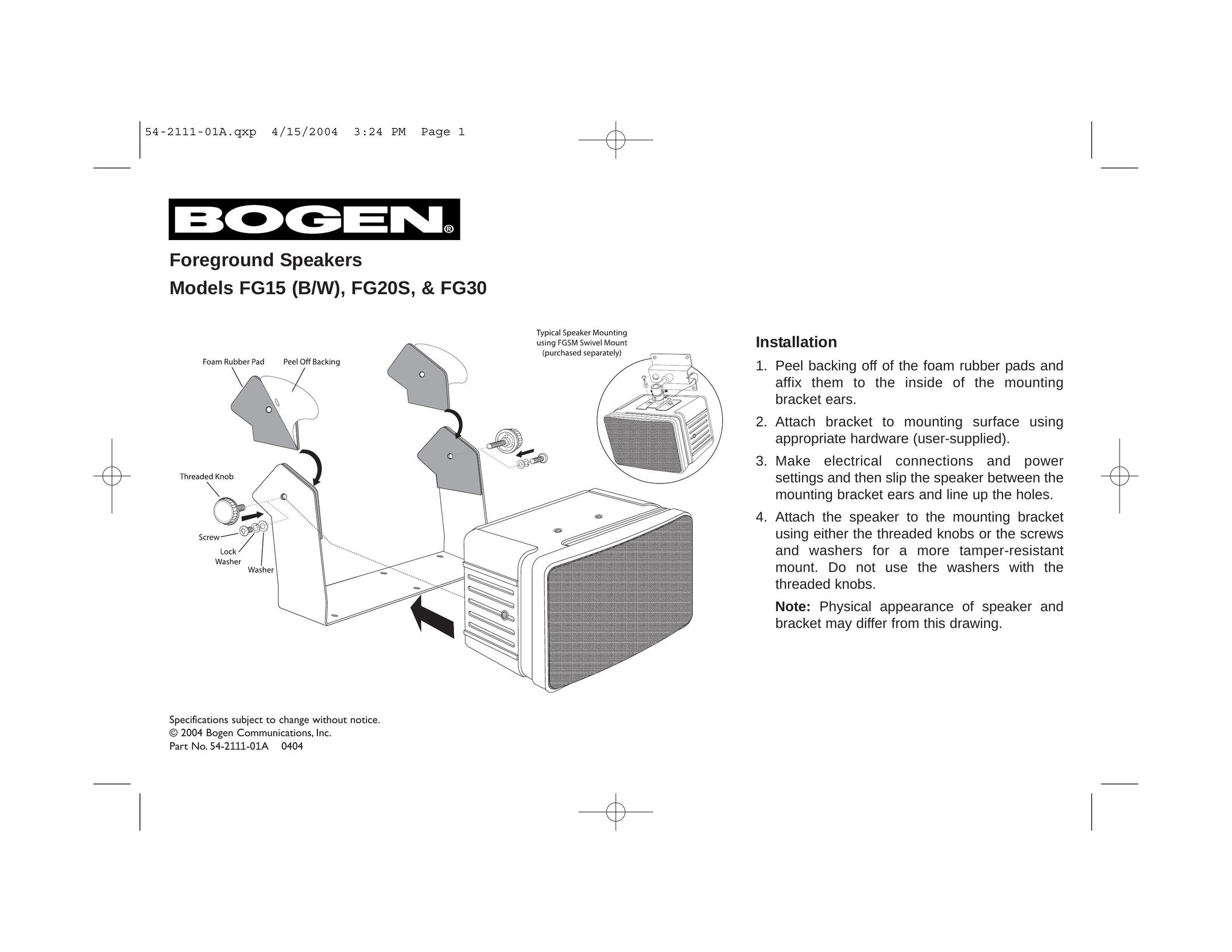 Bogen FG15(B Speaker User Manual
