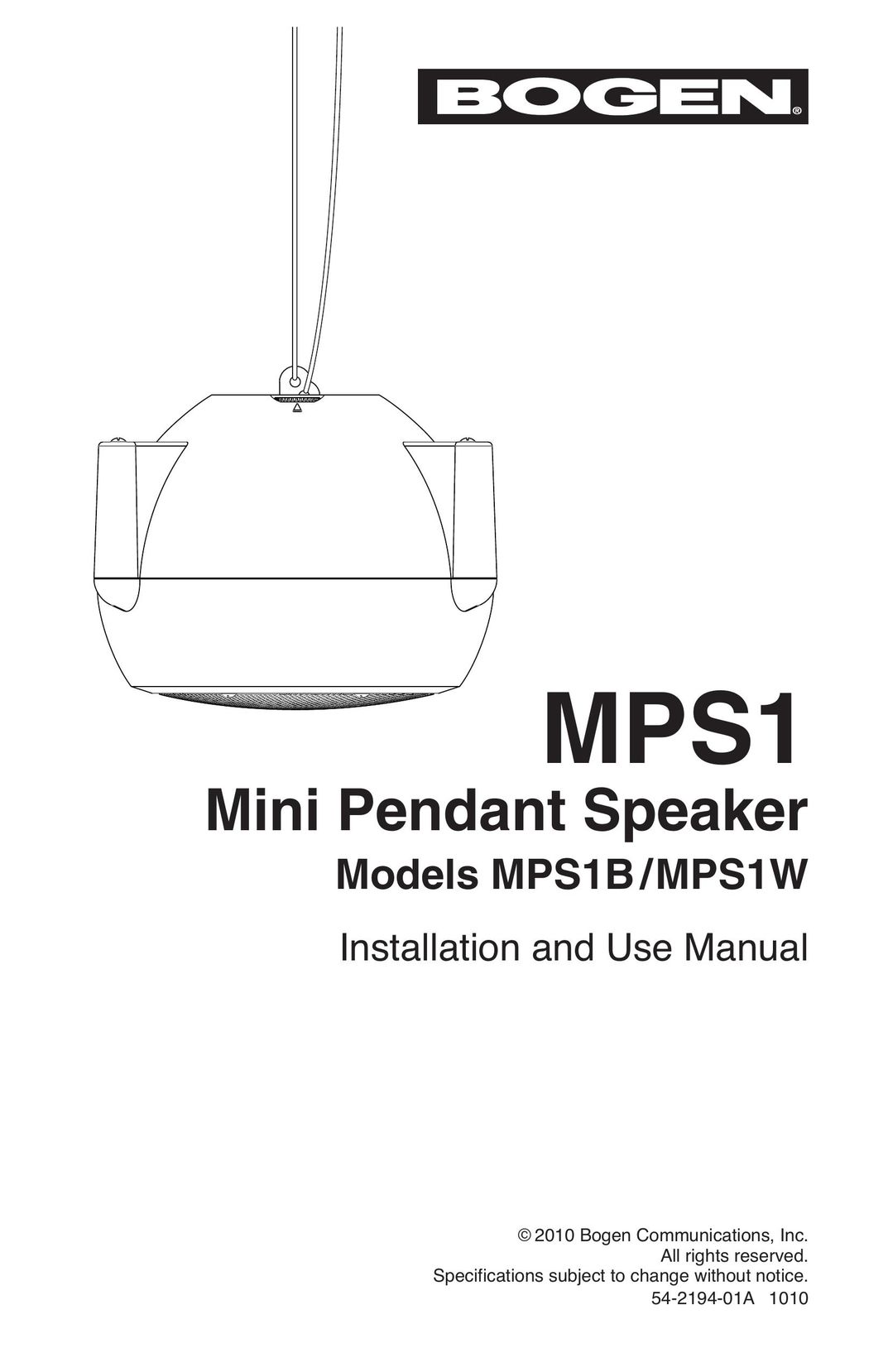 Bogen MPS1B Speaker User Manual